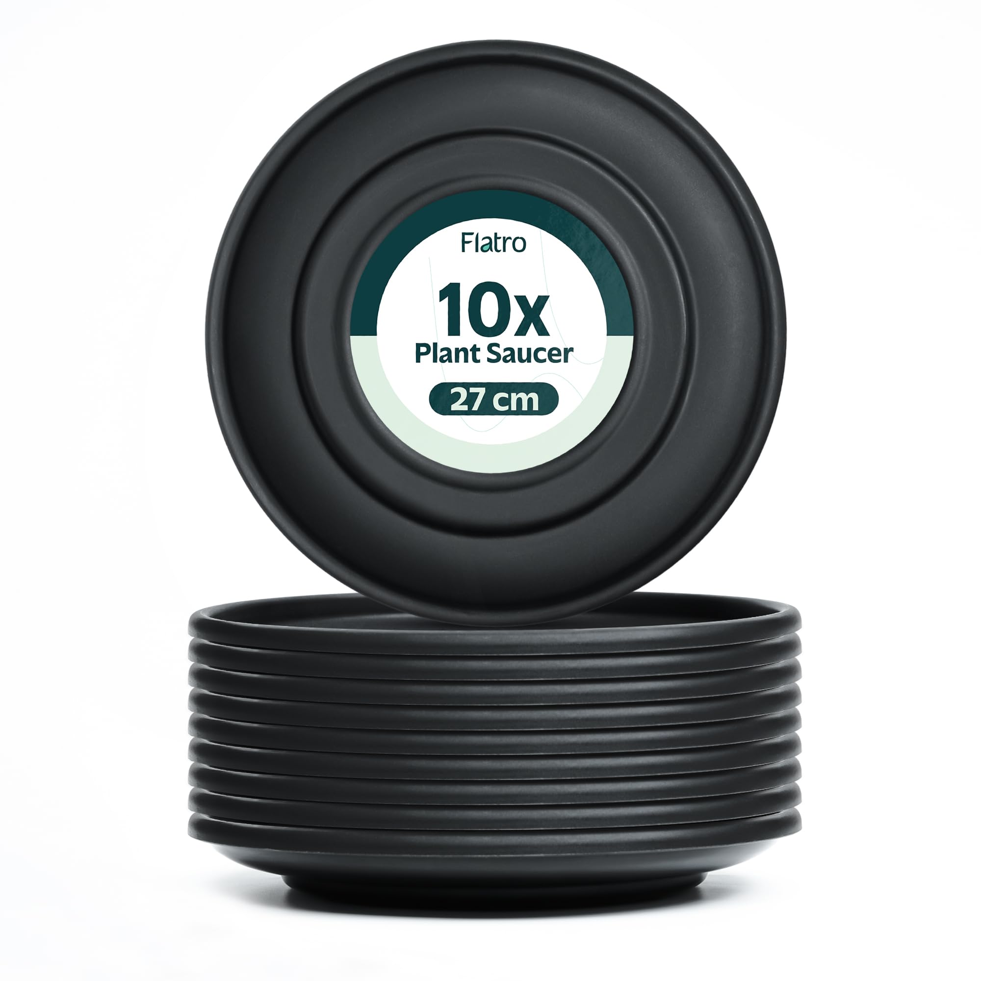 Flatro Plant Pot Saucers (Pack of 10) 27cm Round Plastic Plant Pots Drip Base Tray | Colorful Plants & Flowers Pot Drip Dishes Indoor & Outdoor Garden Ornament Accessories (Black)
