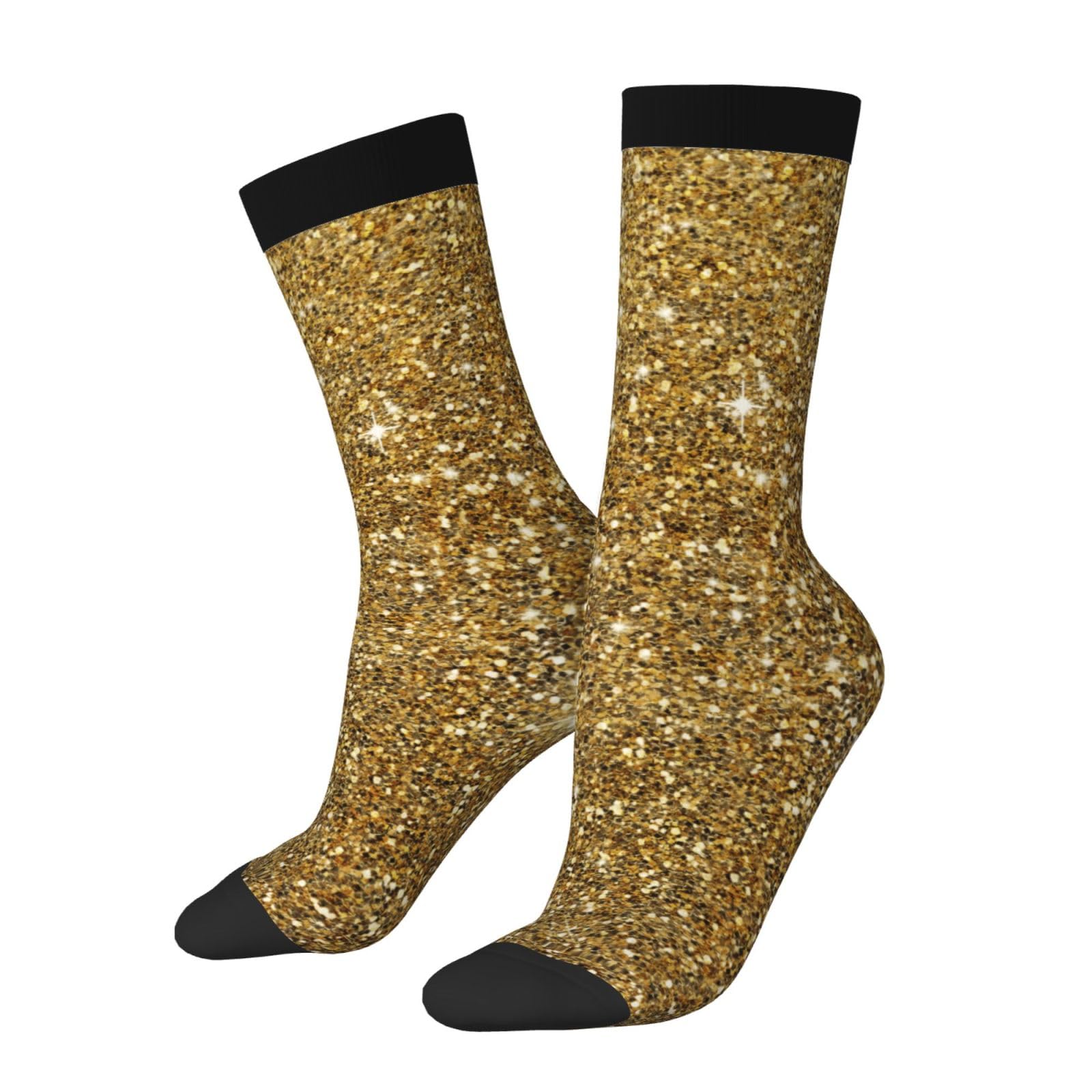 Peiyeety Unisex 2 Black-1 Gold Glitter Sparkle Glittery Sparkly Novelty Crew Socks For Men & Women