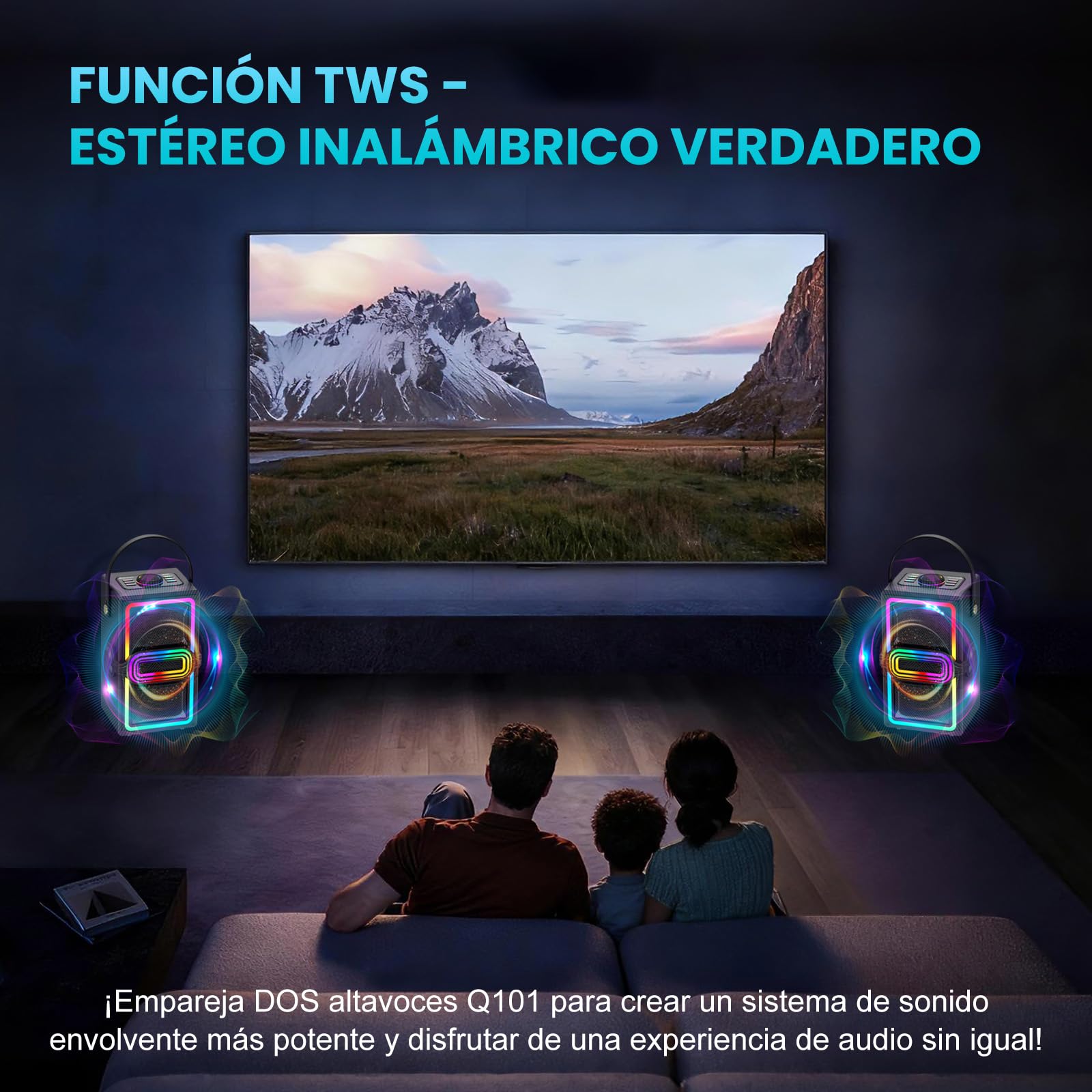 Altavoz Bluetooth, 120 W de Pico inalámbrico TWS, Altavoces portátiles para Fiestas al Aire Libre con subwoofer, Graves Profundos, Luces LED Coloridas, para el hogar, Camping (Negro)