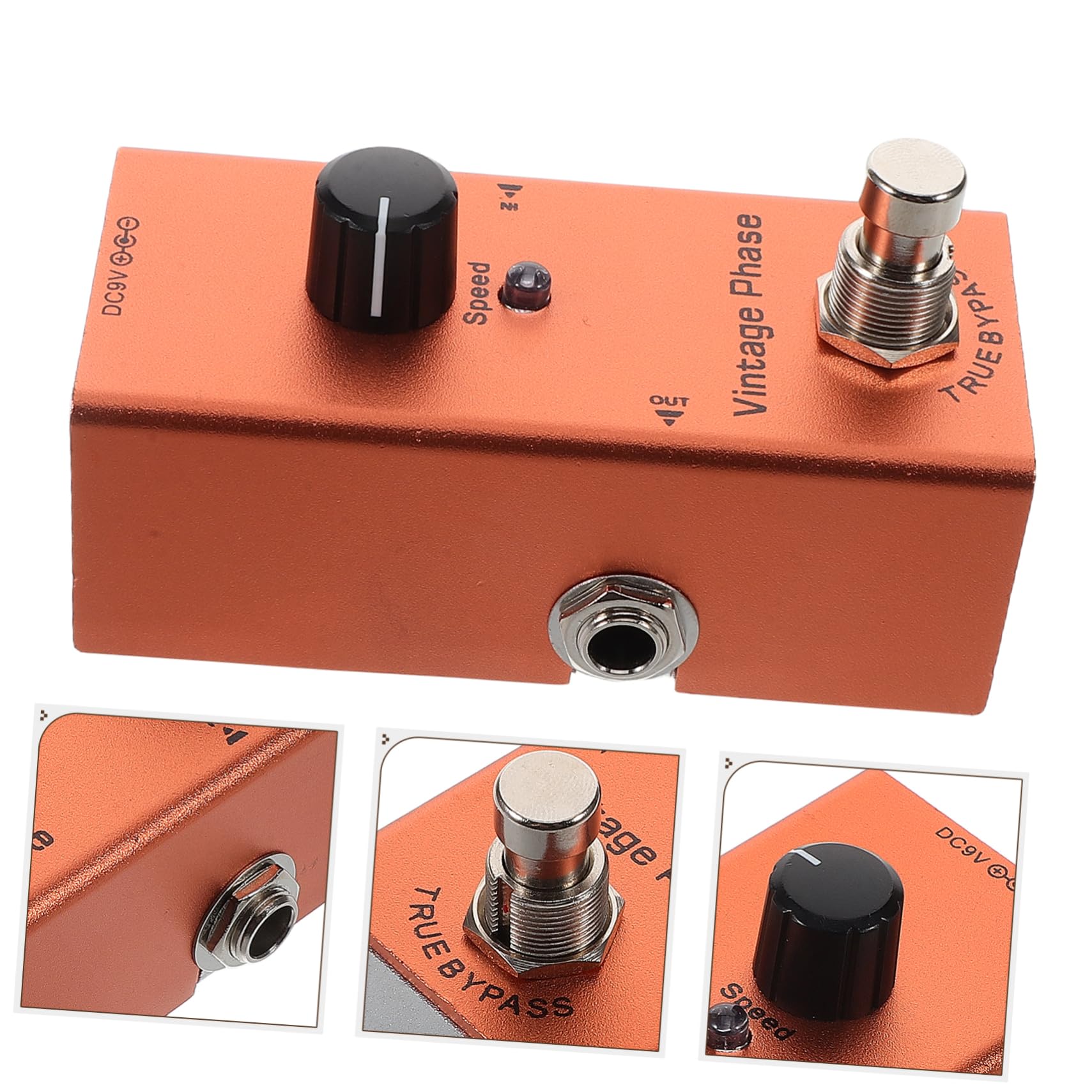 Pedale Metallo per Chitarra Elettrica Arancia Effetto Fase Mini | Funzione Riduzione Rumore, Luci Indicatore Chiare per Registrazione e Suonata