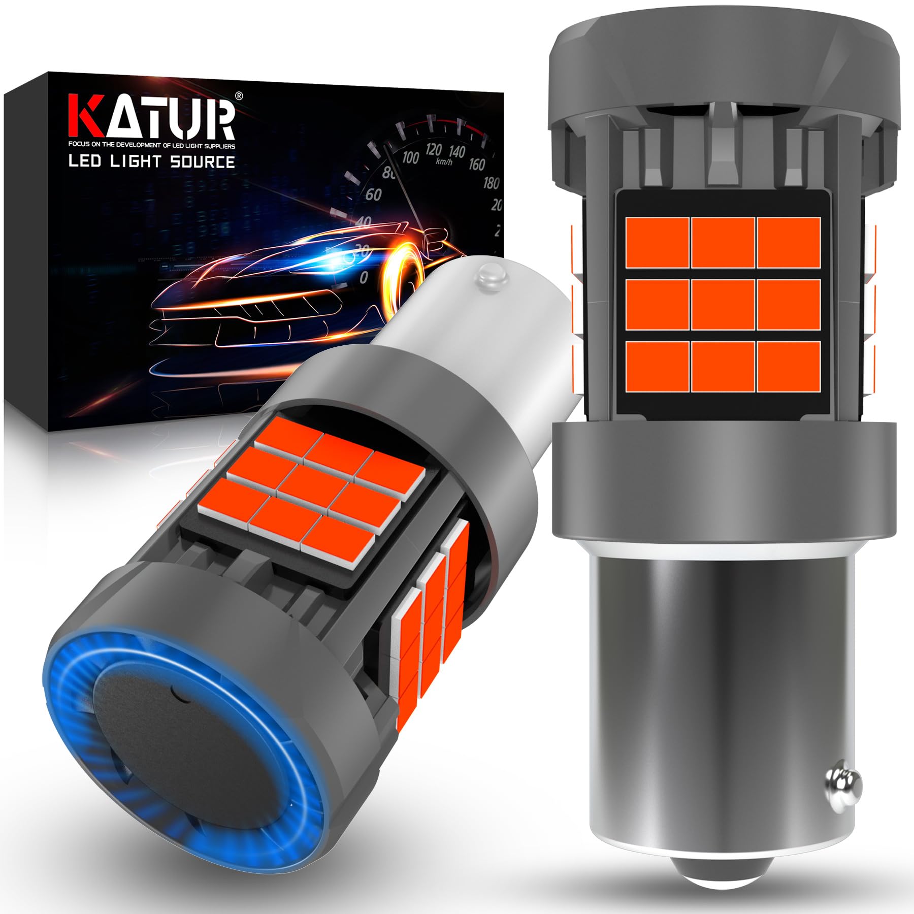 KATUR 1156 BAU15S LED Bulb, Canbus 500% Brightness 3000LM Brilliant Red with Cooling Fan 7507 PY21W LED for Brake Light 2PCS