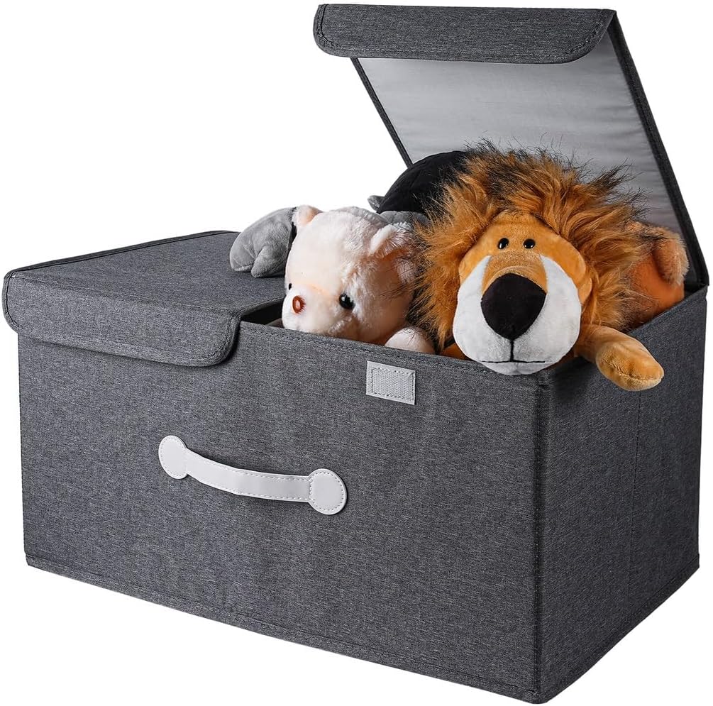 Toy Chest with Lid, Large Storage Box with Removable Divider for Kids’ Toys, Clothes & Blankets