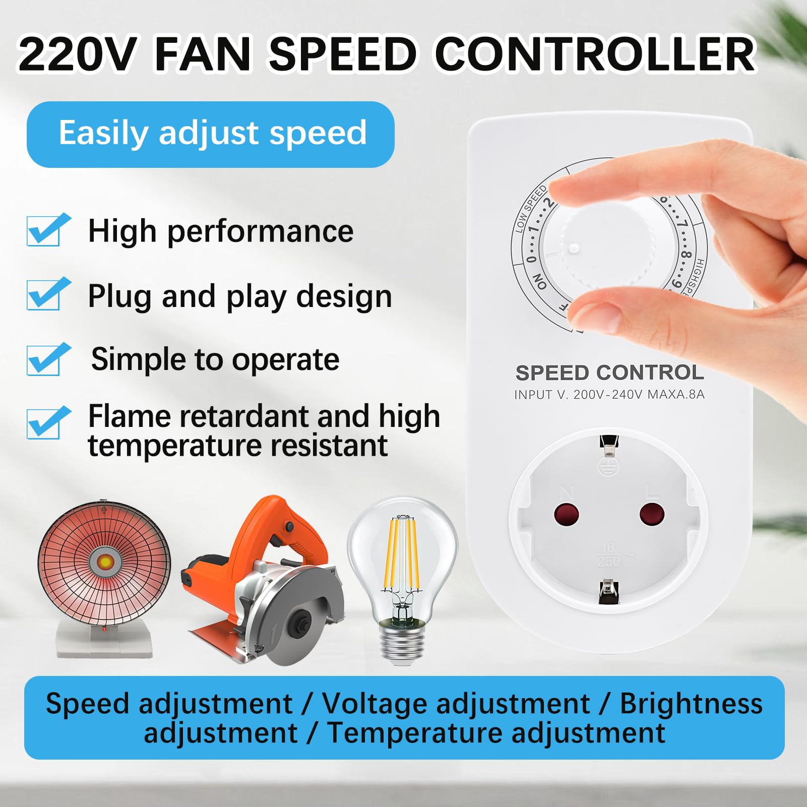 Variateur de vitesse pour Moteur 220v, 1600W Réglable Contrôleur de vitesse de Ventilateur Régulateur de tension en continu pour Meuleuse d'angle/souffleur/ventilateur d'extraction