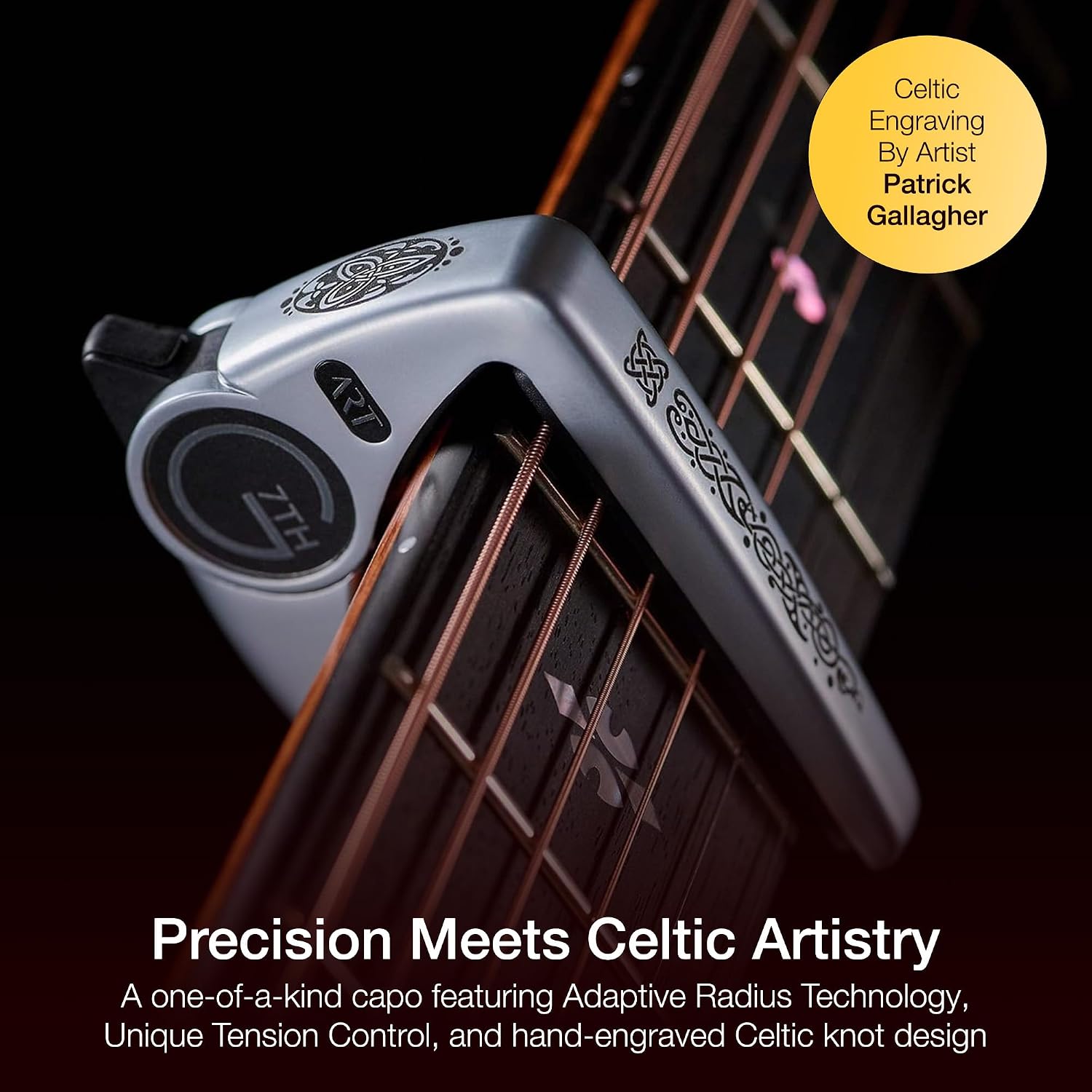 G7th Performance 3 6 String Celtic Silver Guitar Capo - Groundbreaking Tension Control & Adaptive Radius Technology - The Perfect Capo for Acoustic and Electric Guitar - UK Designed
