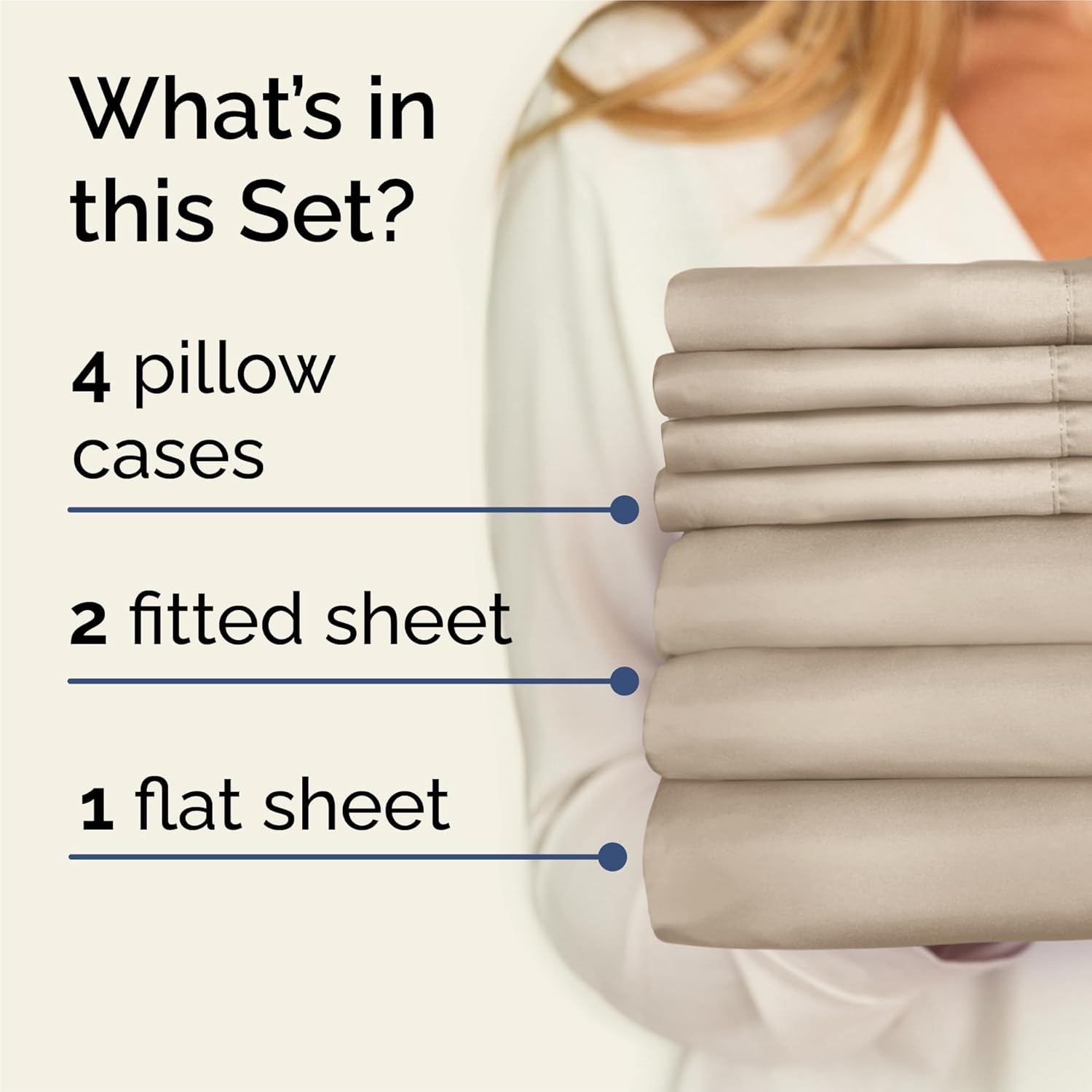 Condition photo showing New/Like New for Split King 7 Piece Sheet Set - Comfy Breathable & Cooling - Ultra-Soft Hotel Luxury Bedding Set w/ 8-16 Inch Deep Pockets - 1 Flat & 2 Fitted Sheet & 4 Pillowcases - Wrinkle Free & Easy Care - Wheat