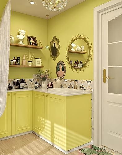 Miniatura 5 de Ismoon Papel tapiz de color amarillo limón para despegar y pegar, papel de contacto amarillo limón de 15.7 x 118 pulgadas, papel tapiz autoadhesivo