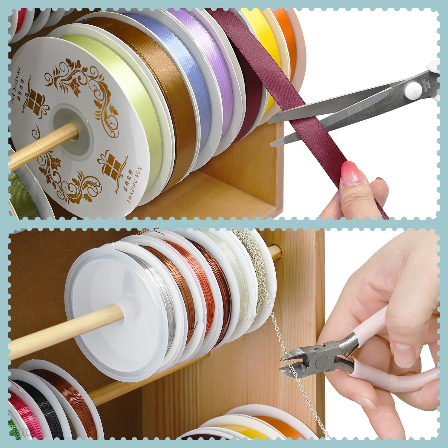 MOOCA Wooden Thread Organizer Rack and Spool Holder for Sewing and Crafts