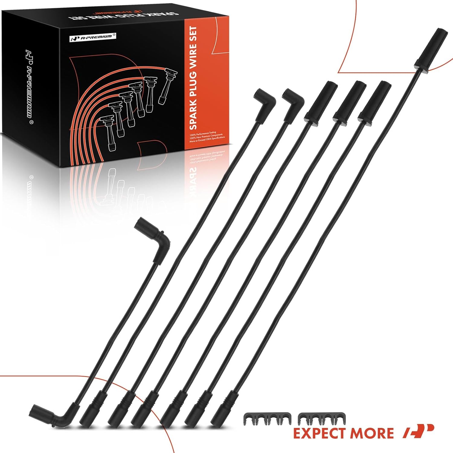 A-Premium Ignition Spark Plug Wires Set of 7 Compatible with Chevrolet GMC Models, Silverado 1500 2007-2013, Savana 1500 2008-2013, Sierra 1500 2007-2013, V6 4.3L