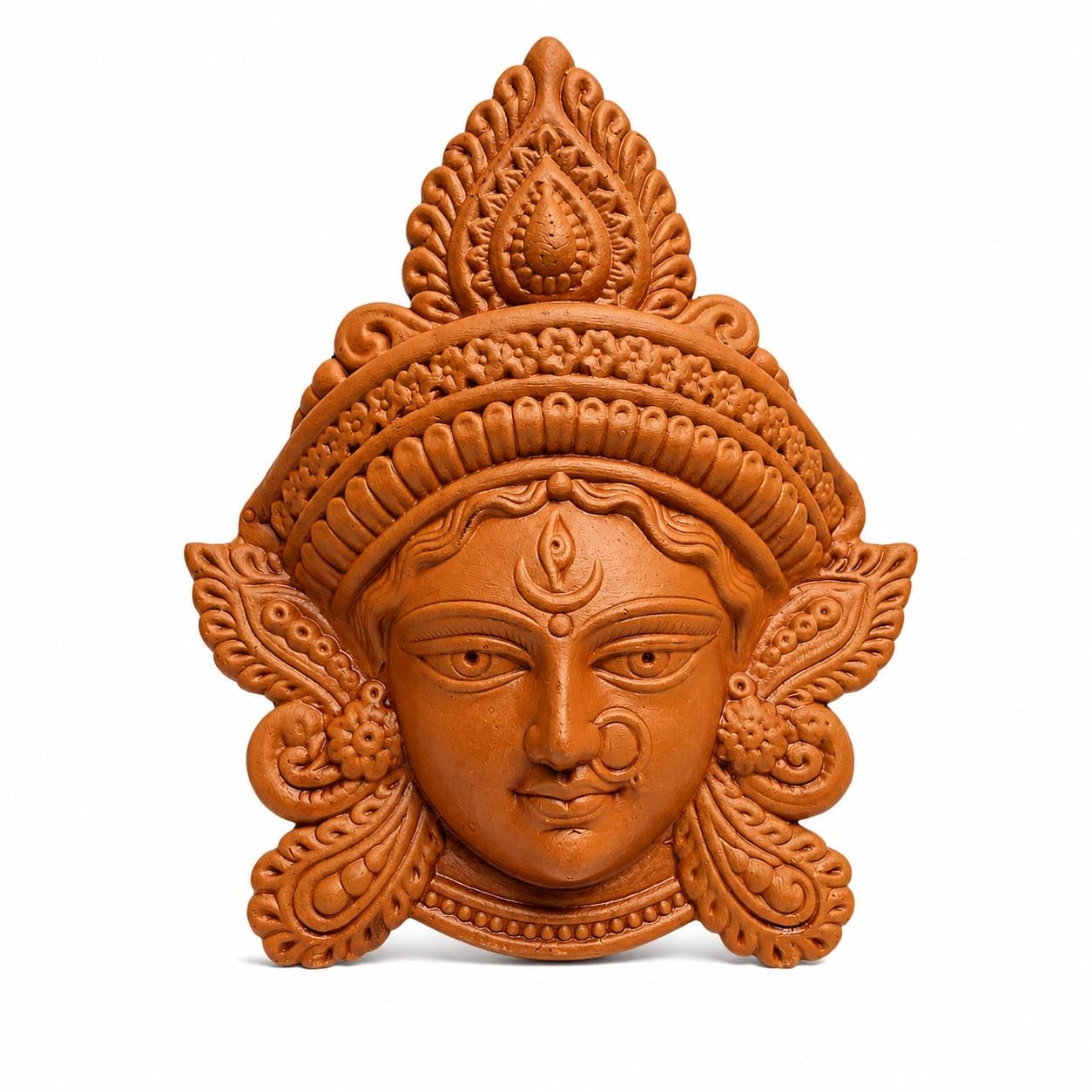 AZADI HOUSE Handmade Terracotta Maa Durga Face Wall Hanging for Home Temple, Living Room & Office | Religious Wall Decor | Natural Clay Art | Navratri, Durga Puja & Diwali Decoration | 28 cm-image-34