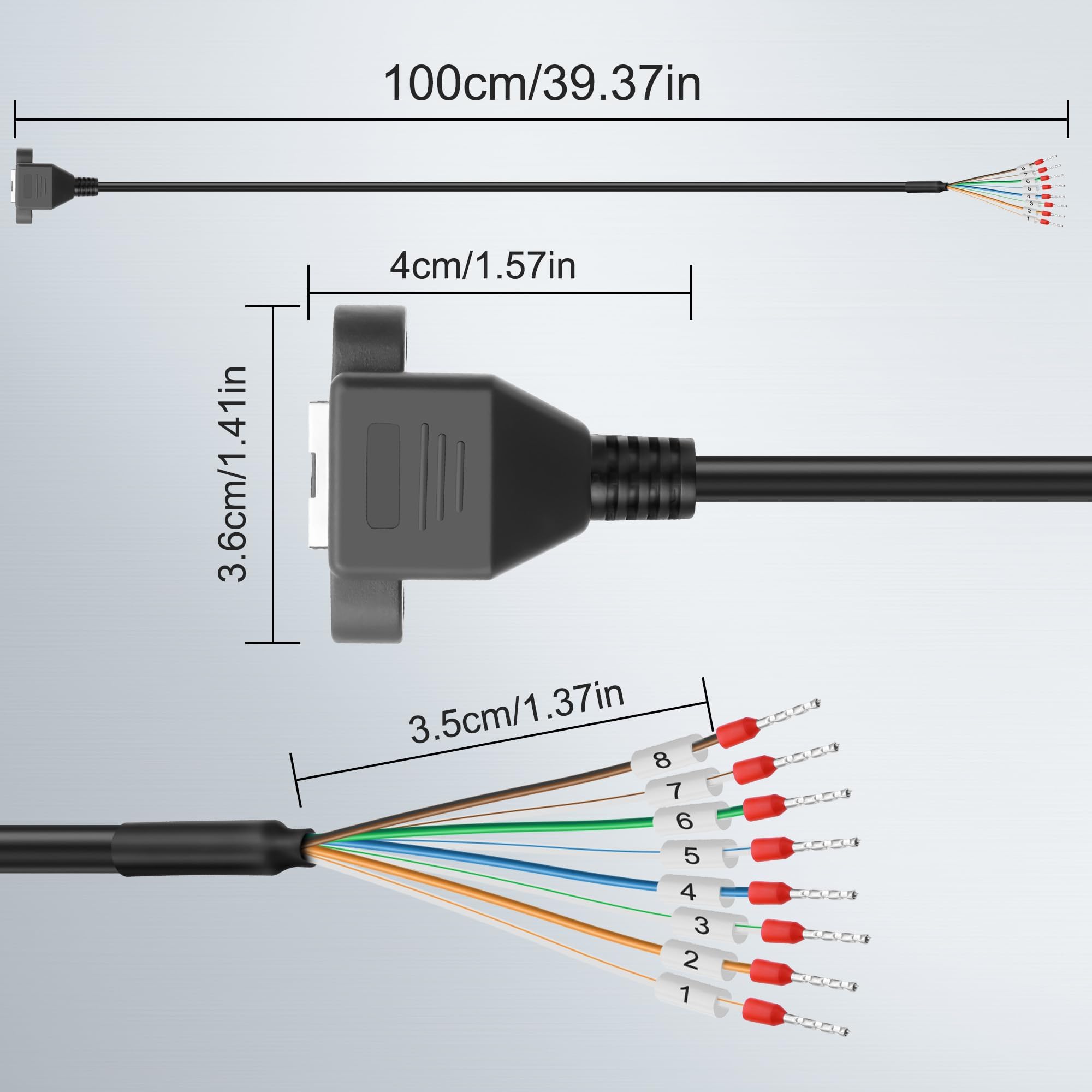 XMSJSIY Cavo di estensione Ethernet da RJ45 a 8 pin RS232/485 Serial Bare Wire End RJ45 a 8P8C con morsettiera contrassegnata – 1M/3.2FT (femmina)