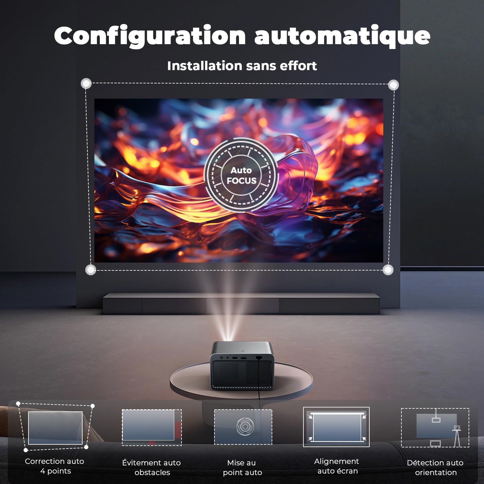 Videoprojecteur 4K【App Intégrée/Auto Focus/Keystone】 1080P FHD Projecteur Video 1500 Luminosité, avec HDMI eARC, WiFi6, Bluetooth, Dolby Audio, Lisowod Retroprojecteur Portable pour Home Cinéma