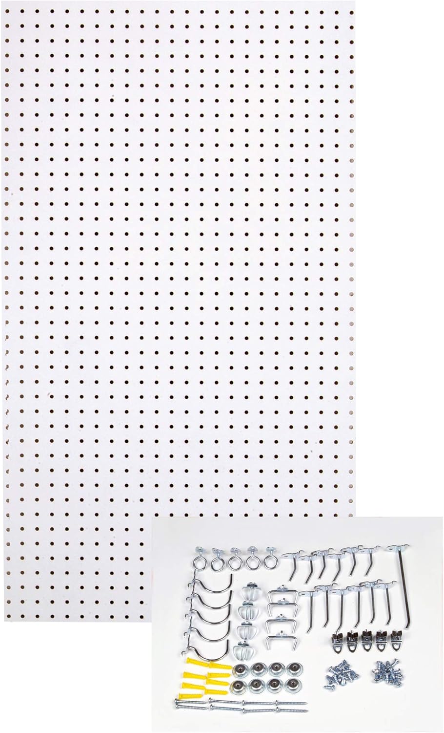 Triton Products Peg36 Wht Wall Ready White Pegboard Kit 24 In W X 42 In H X 1 4 In D Heavy Duty High Density Fiberboard Round Hole Pegboards With 36 Pc Locking Hook Assortment