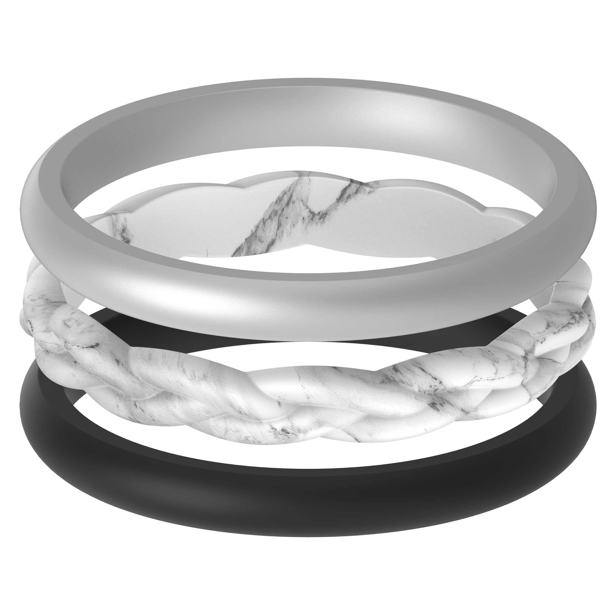 ThunderFit Women Silicone Wedding Bands - Stackable Rings Pack (Set of 3) - Unique Designs