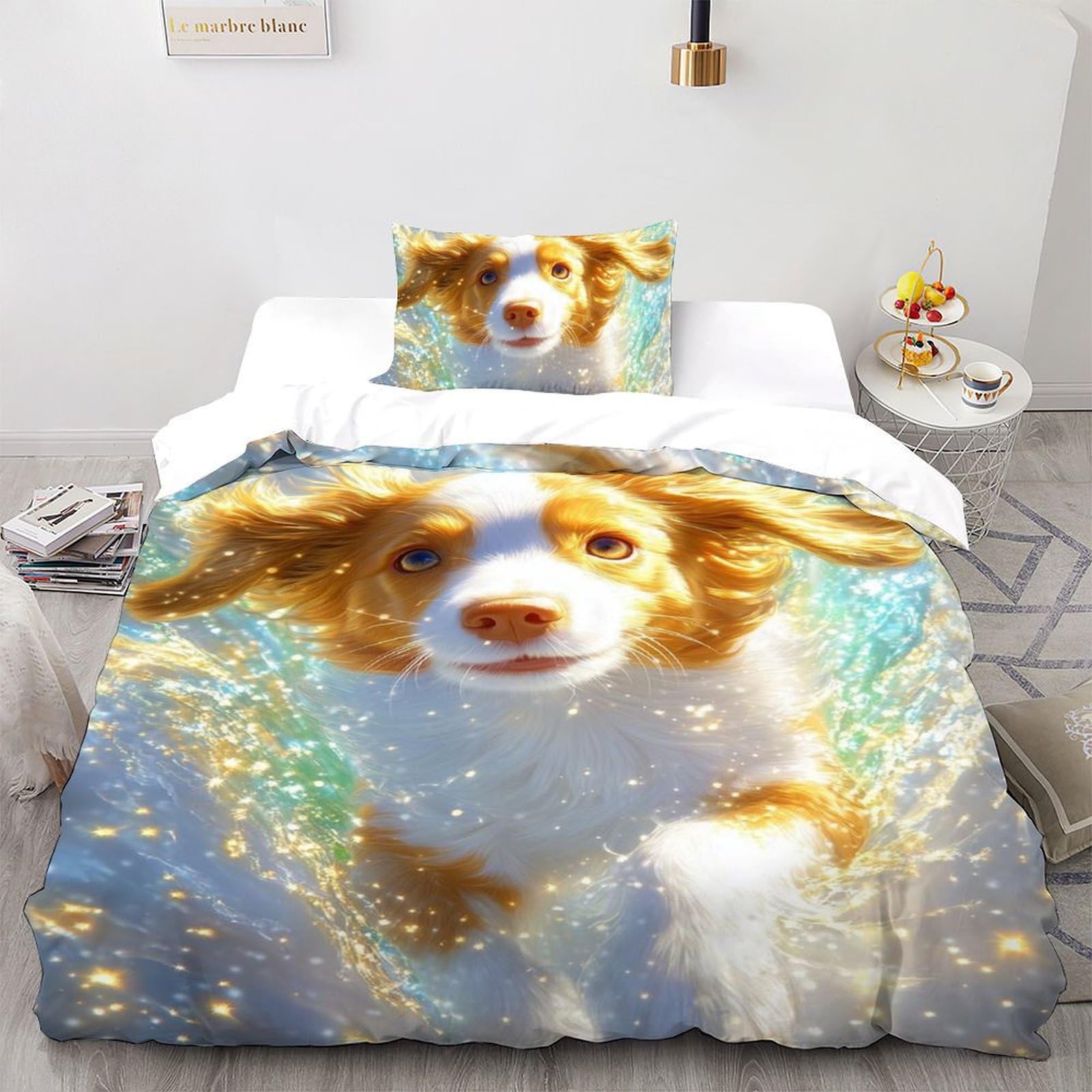 Housse de couette single 135x200 microfibre imprimé animaux 3D Chien d'or