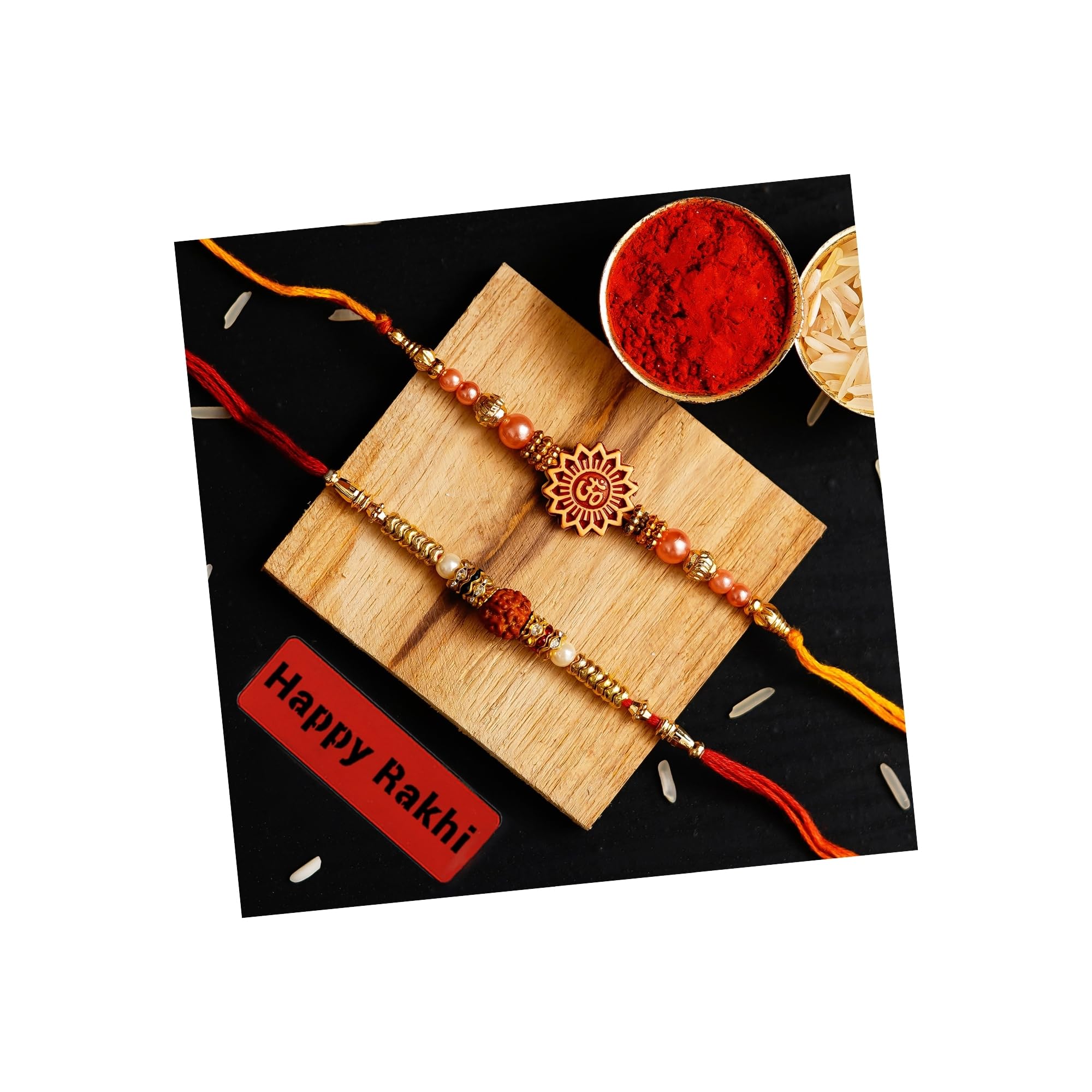 eCraftIndia Set of 2 Om & Rudraksha Rakhis with Roli Chawal Pack and Happy Rakhi Wooden Cutout - Rakhi for Brother, Bhaiya, Bhai (B0CFFPF9M8) Amazon Price History, Amazon Price Tracker