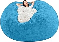 Vista 10 de Funda para silla tipo puf de piel gigante para niños y adultos, (sin relleno), muebles de sala de estar, grande, redondo, suave, esponjoso, de piel