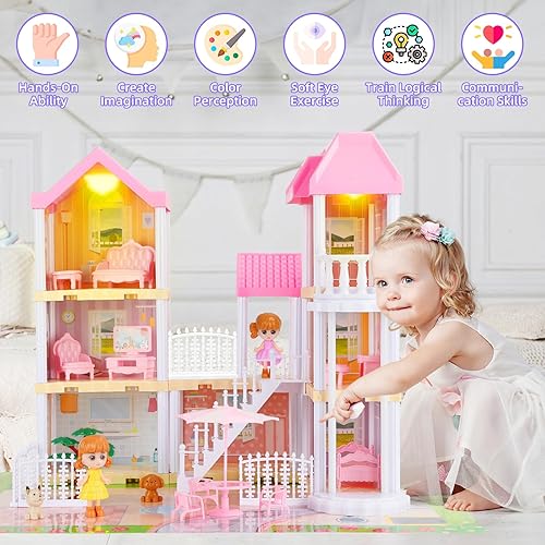 Miniatura 7 de Casa de muñecas Dreamhouse Juguetes de simulación para niñas, casa de muñecas para niños pequeños 7-8 Casas de princesa, juego de muebles y
