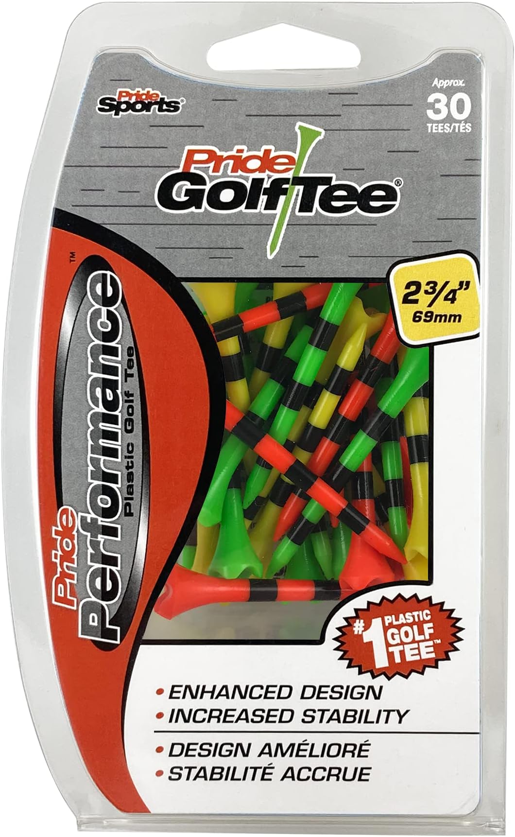 Pride Performance Striped Golf Tees (Pack of 30), 2-3/4",