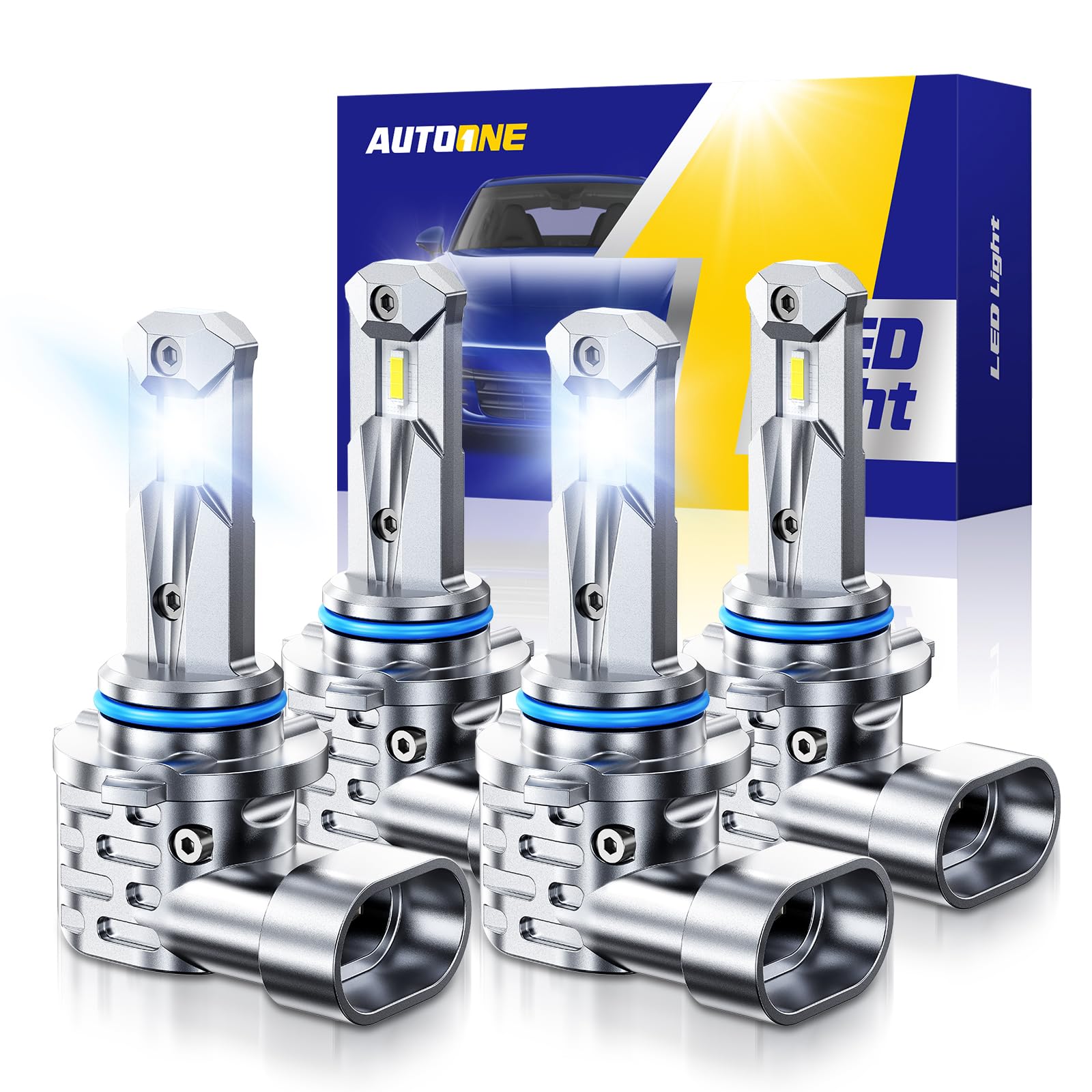 AUTOONE 9005 9006 Light Bulbs Combo, Super Bright 6000K Cool White, 1:1 Mini Halogen Size 9005 HB3 & 9006 HB4 Accessory Fog Light, Non-Polarity Plug and Play, Pack of 4 9005+9006