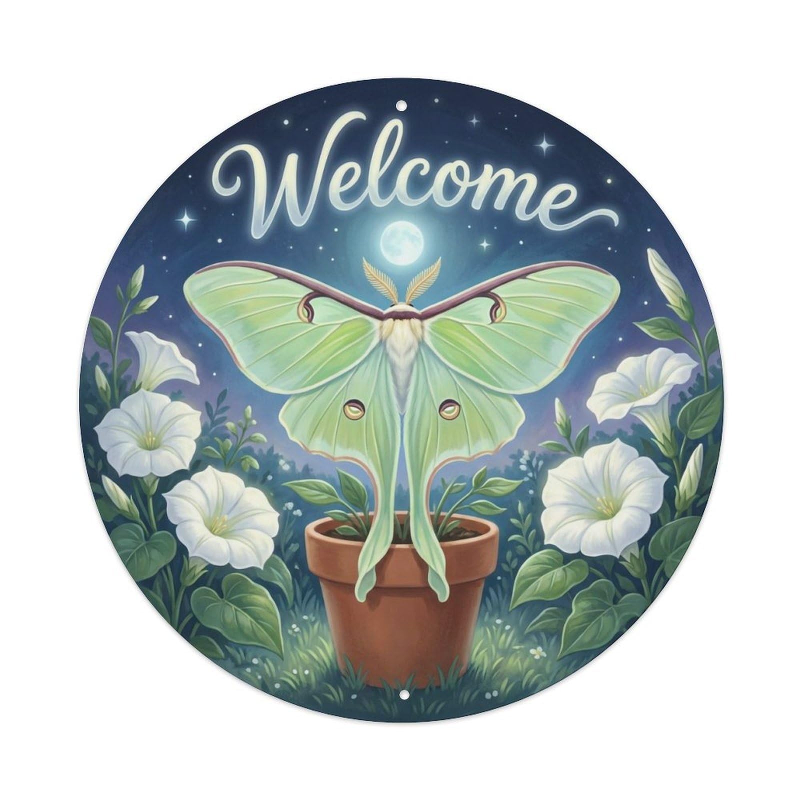 Okahys 8X8inch(20X20cm) Welcome Moth Moonflower Night Metal Tin Sign