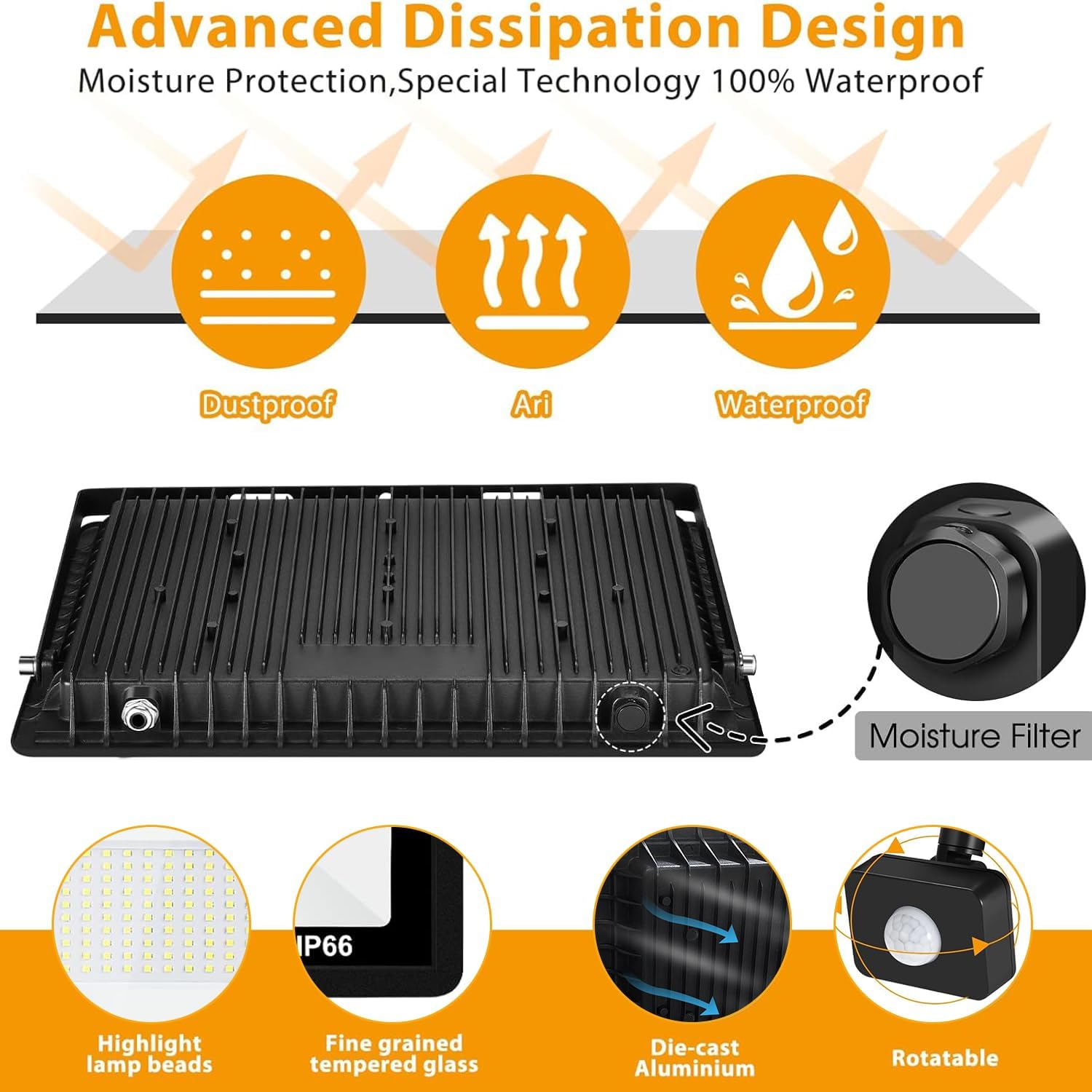 CREATESTAR Faretto Led da Esterno con Sensore di Movimento 100W, 10000LM Faretti Led Esterni IP66 Impermeabile 6500K Luce Bianca Fredda per magazzino giardino garage campo sportivo