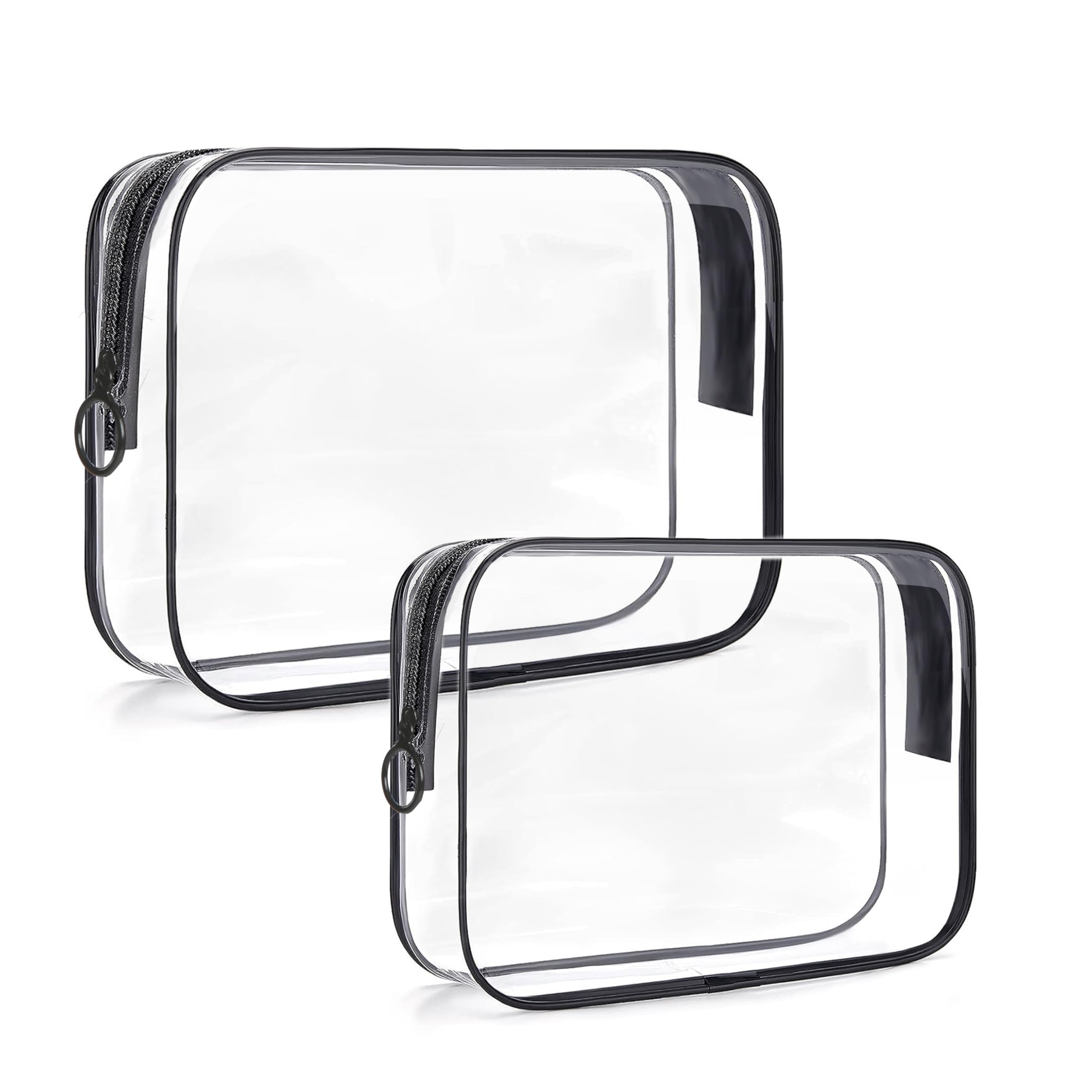 Clear Makeup Bag, 2 Pack TSA Approved Toiletry Bag for Travel Size Toiletries, Quart Size Clear Cosmetic Organizer bag for Women Men, Carry on Airport Airline Compliant Bag(Black-2pcs)