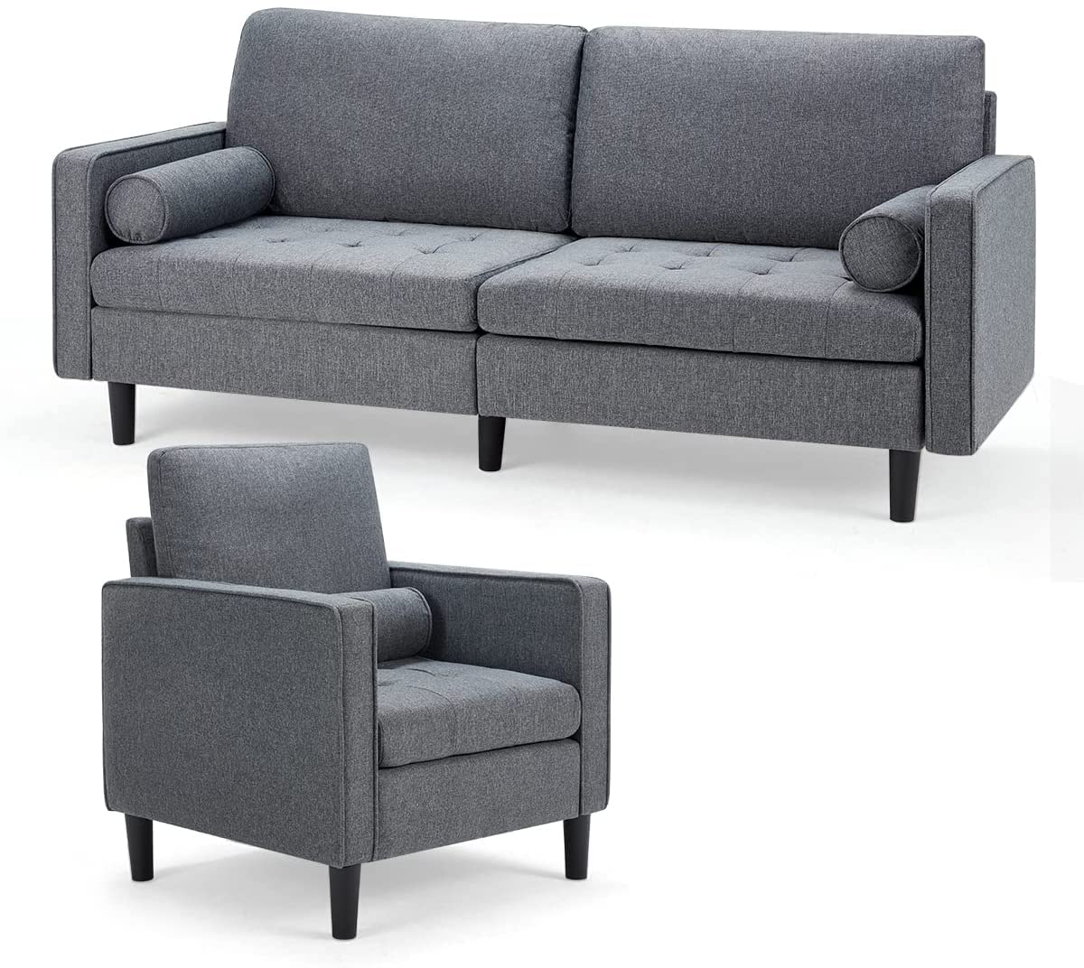 MELLCOM 78'' Love Seat+Single Sofa Set with Soft Pillow, Solid Wood Frame, Detachable Armrest Backrest, Easy to Assemble Morden Furniture Suitable for Living Room, Bedroom, Small Spaces, Marbling Gray