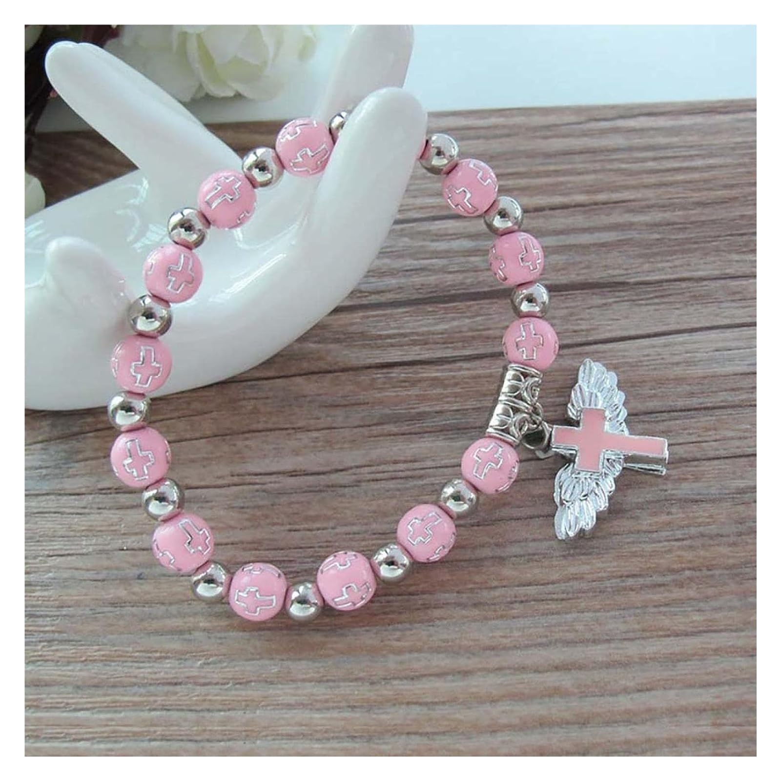 Bracciali Bracciali Donna Lady Girls Gift Bracciale con Pendente a Forma di Ala d'Angelo for Uomo Catena di Perline Accessori Moda Souvenir Regali Perline(Blanc)
