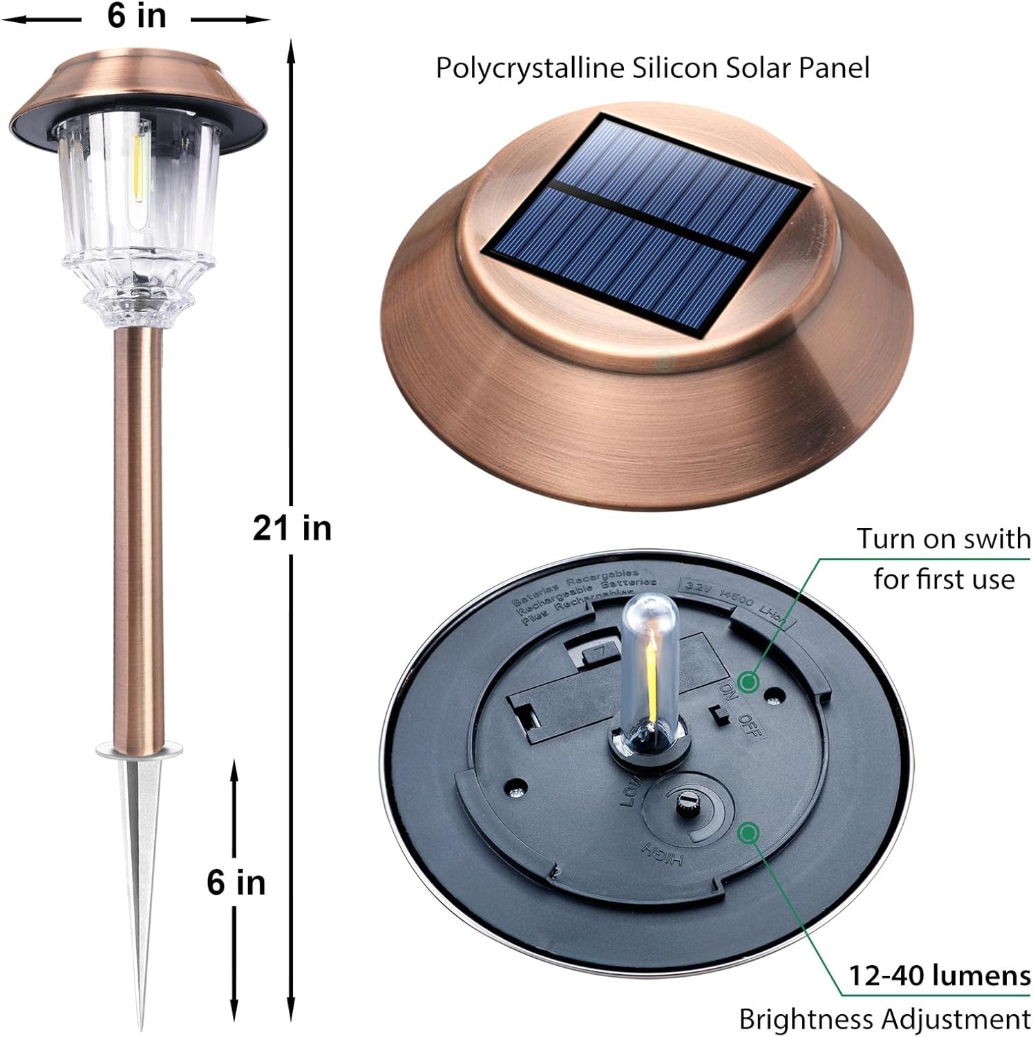 Set of 2 DenicMic Solar Garden Lights Outdoor Pathway Lights Glass Stainless Steel Waterproof Solar Powered Landscape Lighting for Yard Patio Lawn Path Walkway, Super Bright 12-40 Lumens, 2 Pack