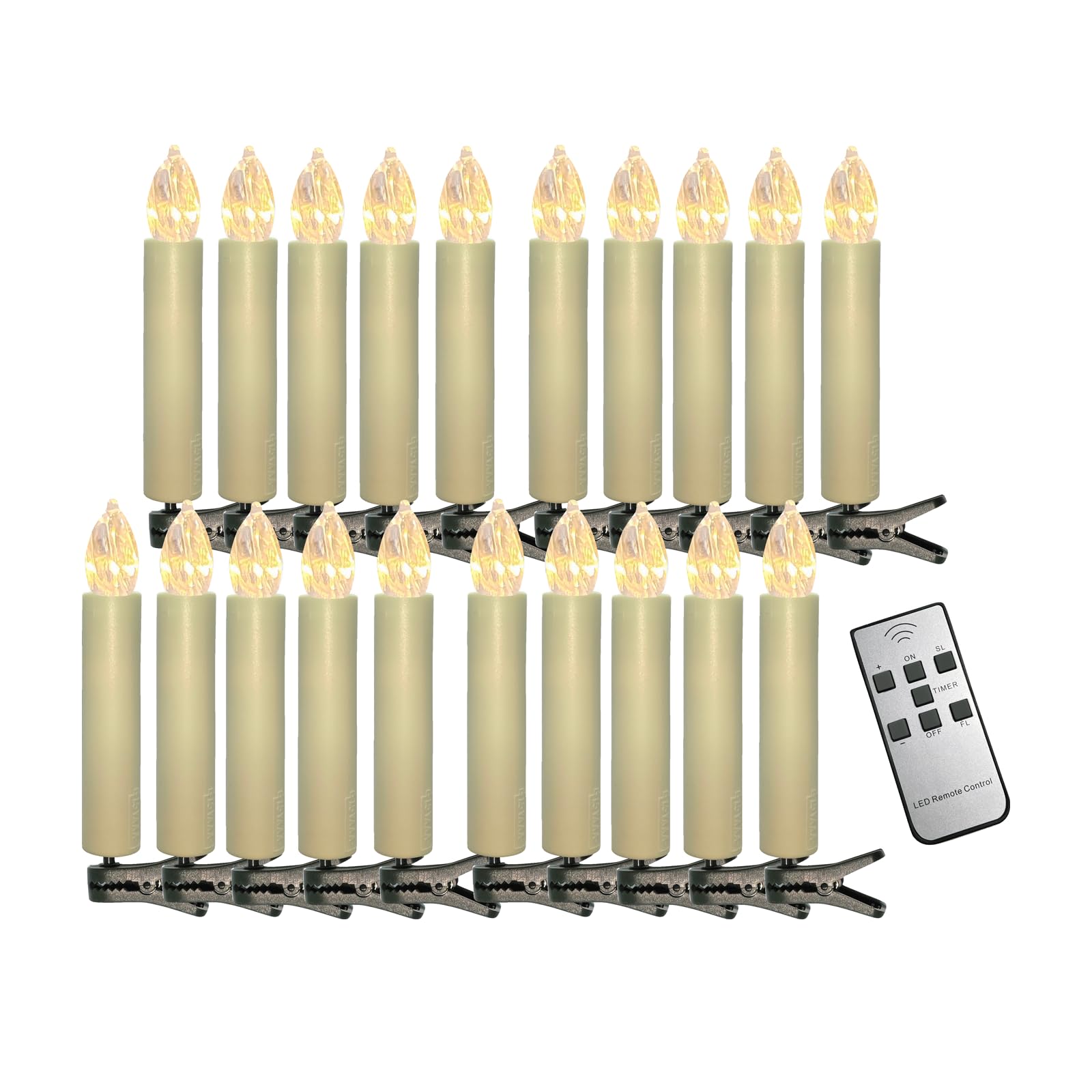 Flameless LED Clips Candles on Christmas Tree Battery Operated Christmas Candle Lights Window Pillar Candles with Remote Timer Perfect for Christmas Holiday Home Wedding Parties Décor 20pcs