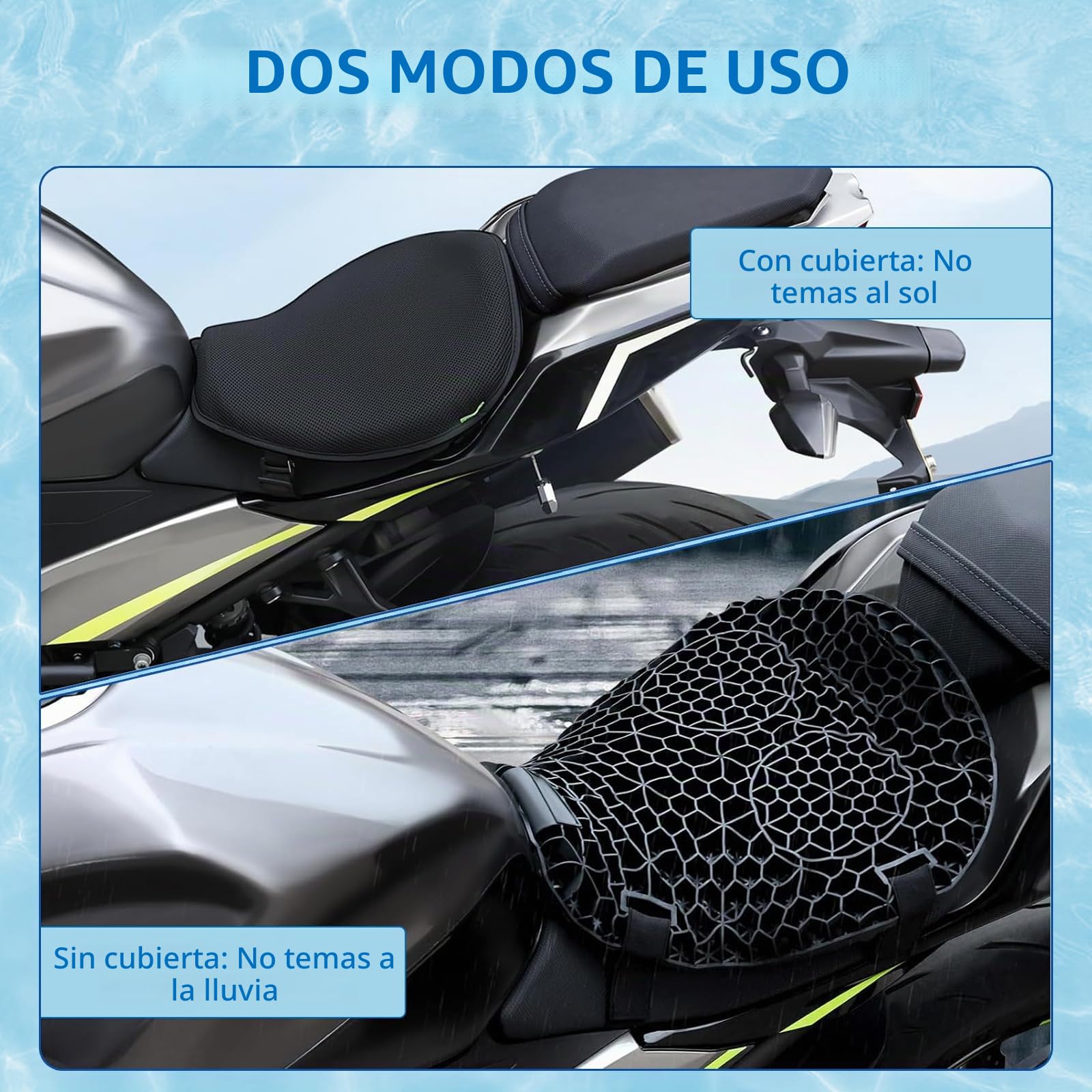 Cojín de gel universal para asiento de motocicleta, almohadilla de asiento con absorción de golpes de nido de abeja 3D, antideslizante y transpirable, con funda para asiento, para viajes de