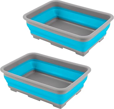 Collapsible Bucket for Cleaning 2-Pack - 7.27L Foldable Wash Bin Dish Tubs - Collapsible Wash Basin or Camping Sink Set for Beach, Tailgating or Soaking Laundry - Cleaning Supplies by Wakeman Blue