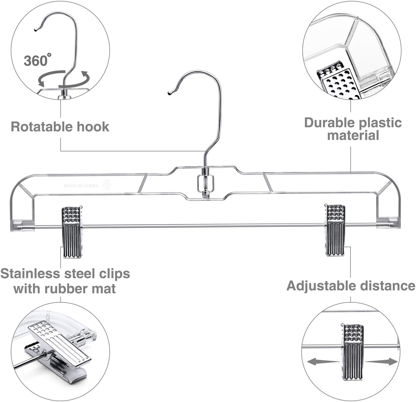 Exclusive Discount 🔥 HOUSE DAY 25 Pack 14 inch Clear Plastic Skirt Hangers with Clips, Skirt Hangers, Clip Hangers for Pants,Trouser Bulk Plastic Pants Hangers