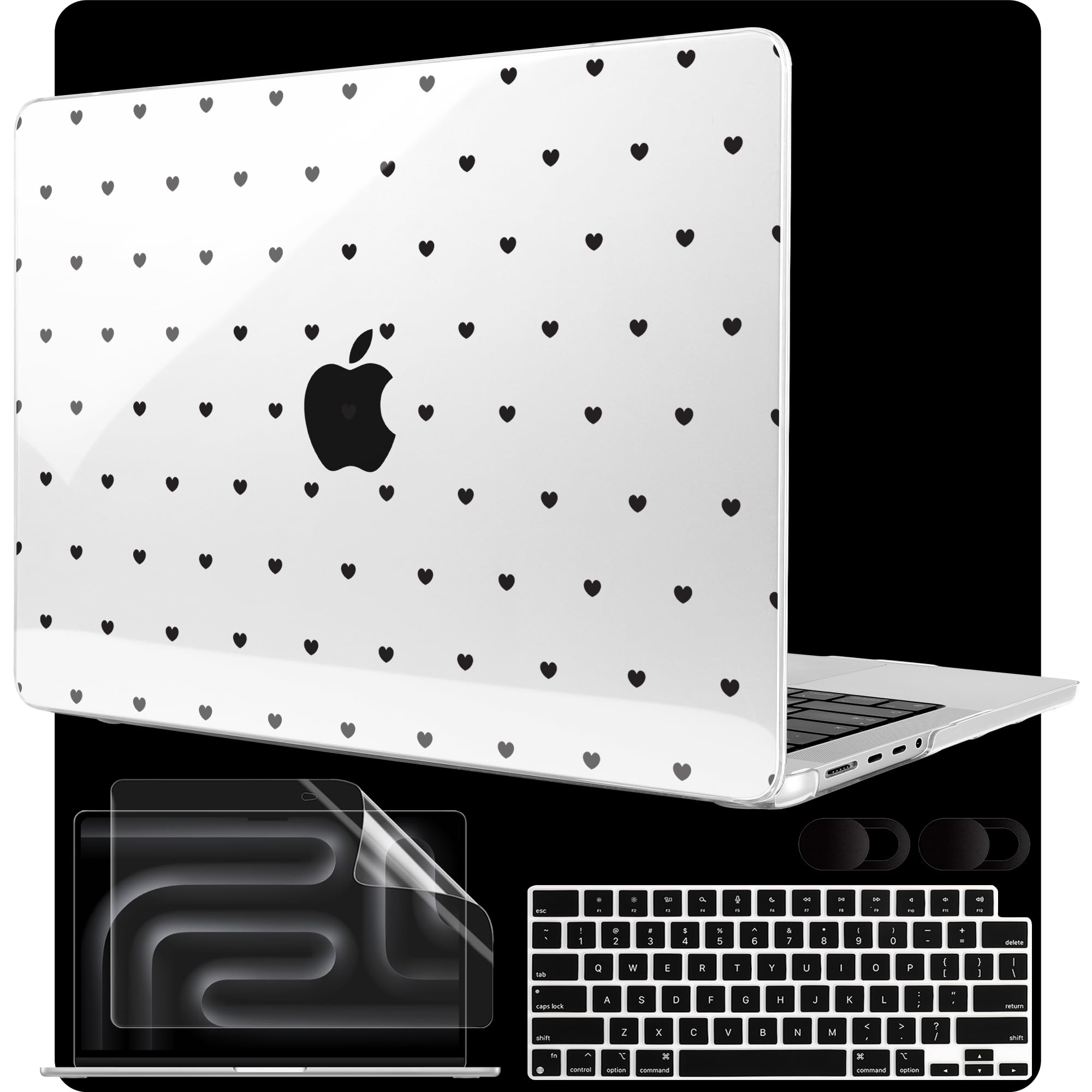 MEEgoodo Case for MacBook Pro 16 inch 2026 2024 2023 2021,Laptop Shell Compatible with M5 M4 M3 M2 M1 Pro/Max Chip, Fit Model A3429/A3428/A3403/A3186/A2991/A2780/A2485, Black Hearts