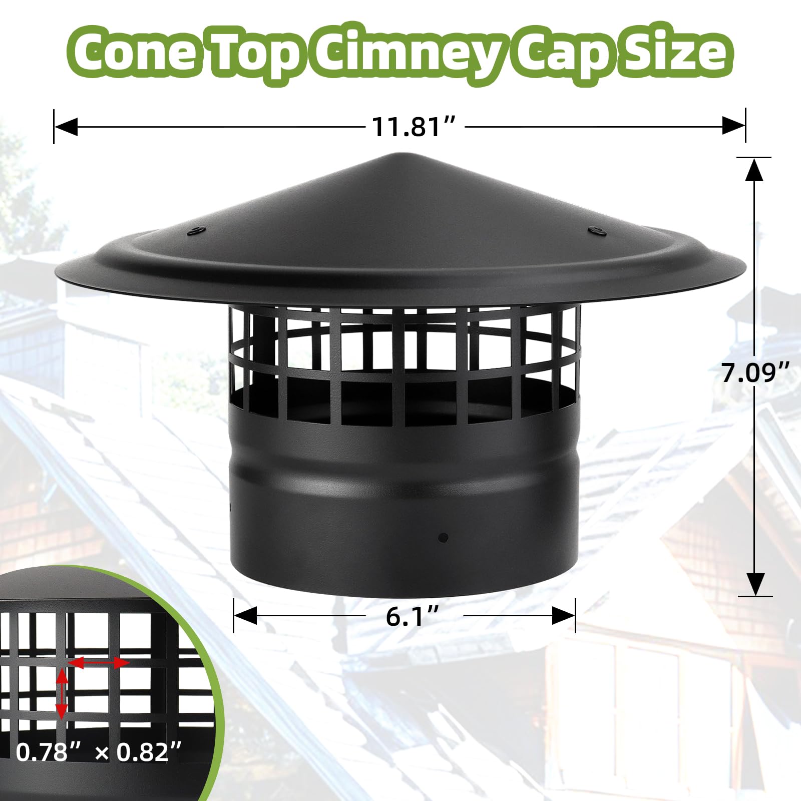 Tandefio Chimney Cap With Screen HVAC Vent Galvanized Steel Cone Top Chimney Cover Stove Pipe Topper For Vent Cover (10 Inch