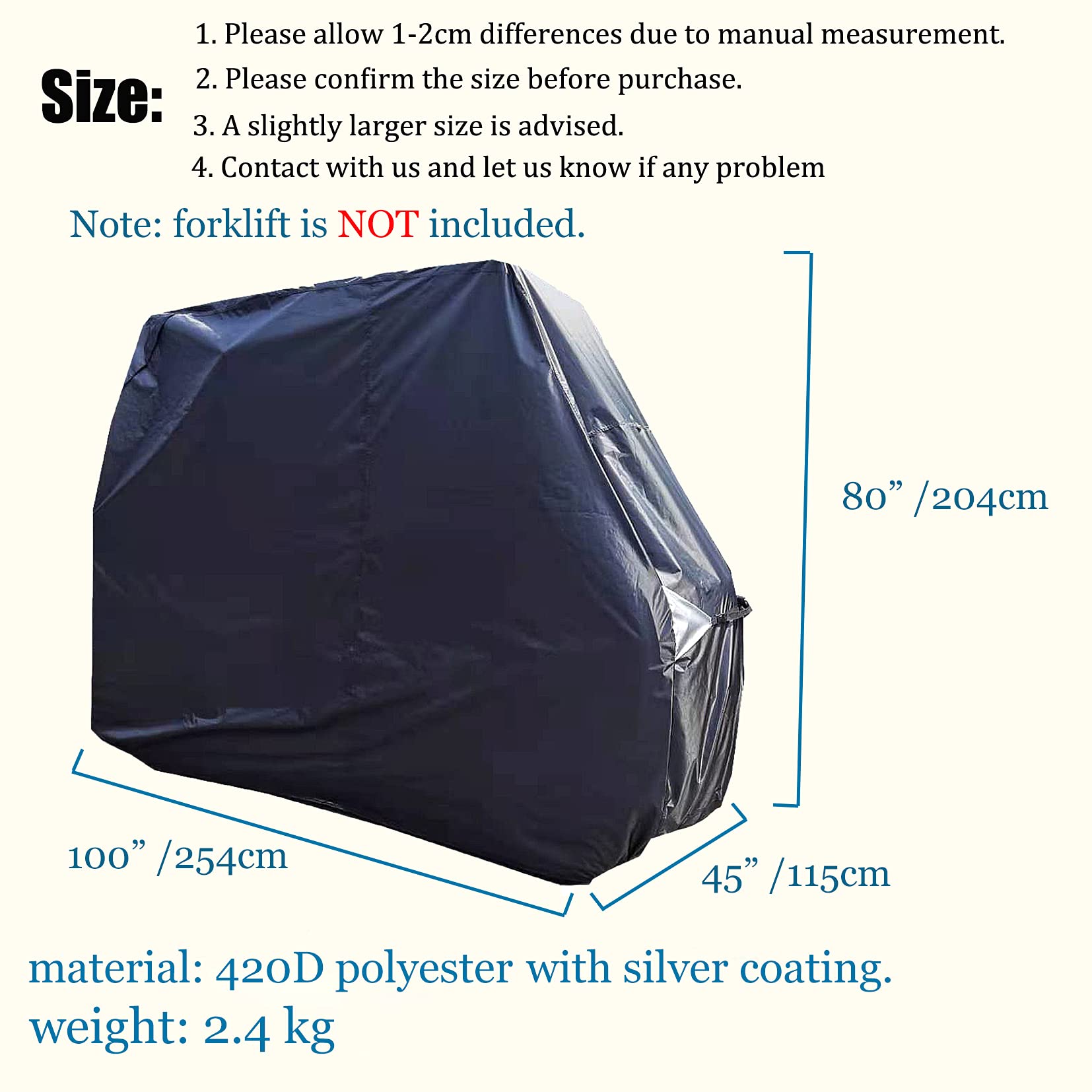 J&C Forklift Cover Waterproof, Forklift Accessories Heavy Duty 420D Forklift Rain Cover Anti UV Sun Full Protection Dustproof Large