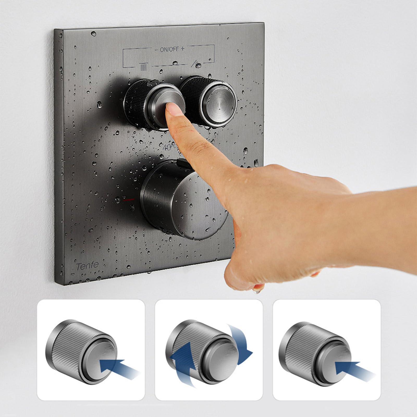 Juego de grifo de ducha termostático oculto con cabezal cuadrado de lluvia, estructura de latón, 2 válvulas de escape para baño moderno