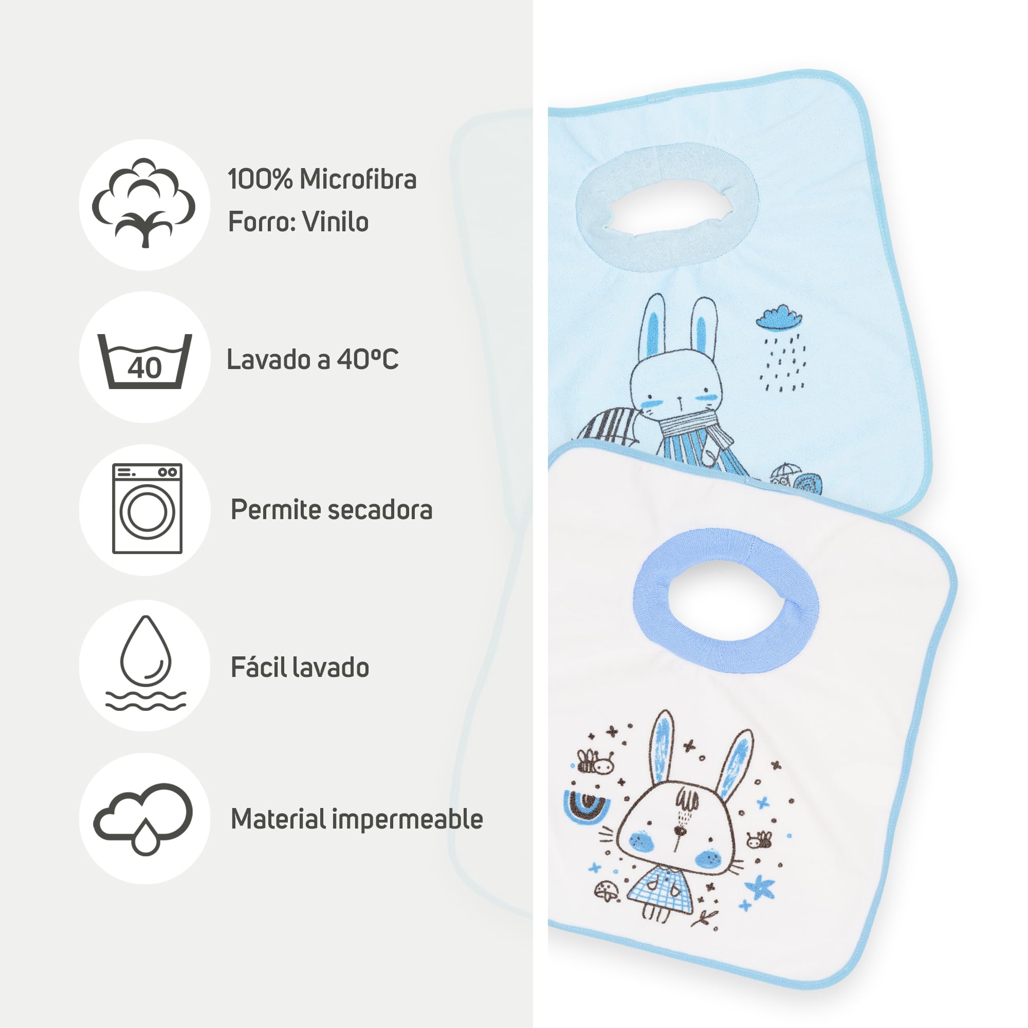 Ti TIN Pack de 4 Baberos Impermeables con Cuello Elástico - Extra Suaves y Absorbentes - Baberos con Forro Impermeable - Fácil de Lavar y Apto para Secadora - Para Bebés +12 Meses y Guardería
