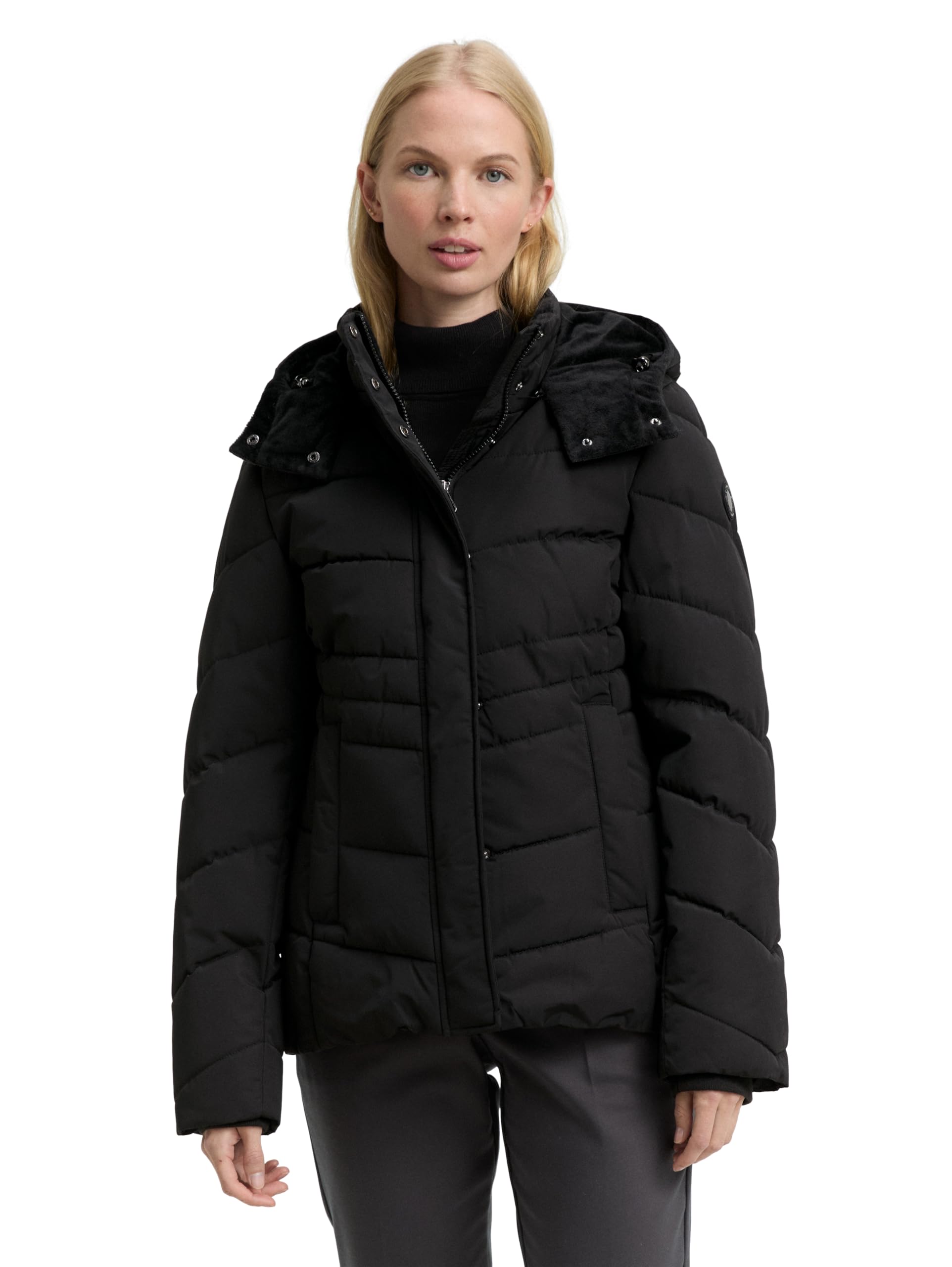 Tom Tailor Damen Puffer-Jacke mit Abnehmbarer Kapuze