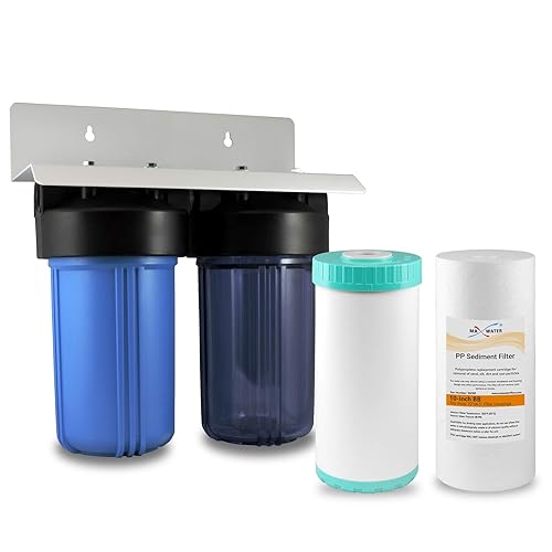 Max Water Sistema de filtración de agua de 2 etapas (sedimento, olor y mejora el sabor) para toda la casa (10 pulgadas x 4.5 pulgadas), sistema de