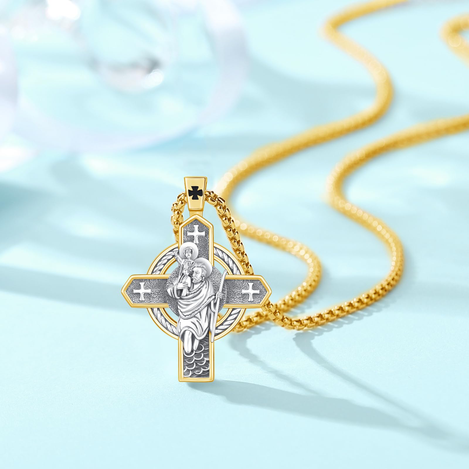 Collar con medalla de cruz para hombres y mujeres, plata de ley 925, San Miguel, San Judas, San Andrés, San Cristóbal, San José, San Rafael, San Sebastián, Jesús crucifijo, Virgen María