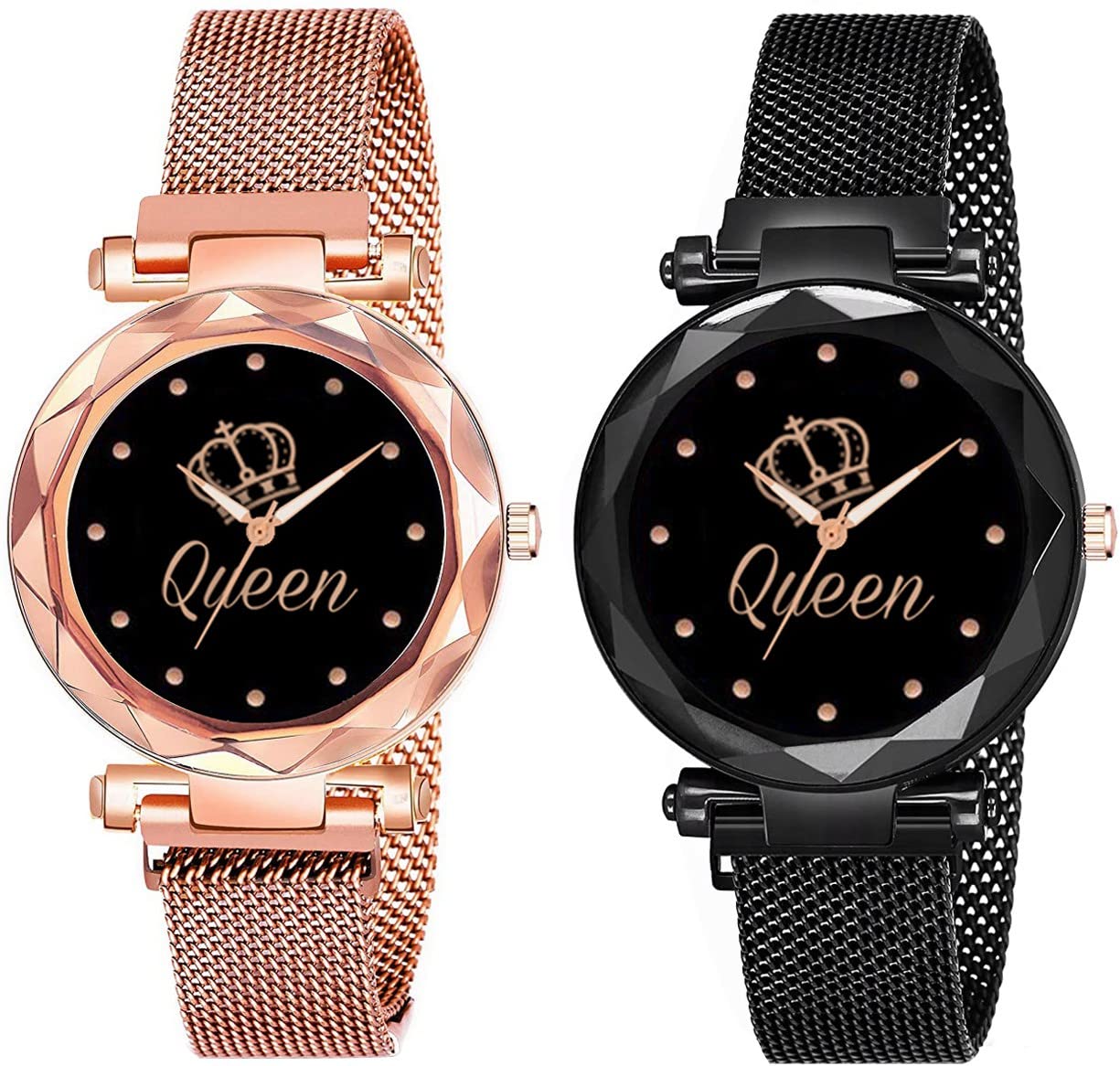 RUSTET Analogue 2 Queen Dial Magnetic Strap Luxury Gold and Black Wrist Watch (B0B46FS7HZ) Amazon Price History, Amazon Price Tracker