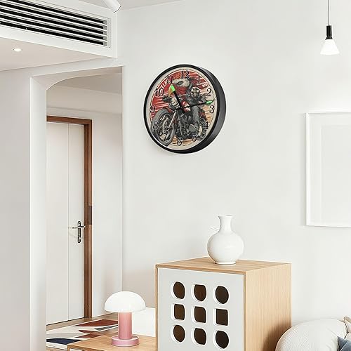 Miniatura 6 de Yuiboo Battery Operated Silent Non-Ticking Clock Luminous Voice-Activated Decor Clock Outlaw Crow Motorcycle Retro Beige 12 Inch for Living Room