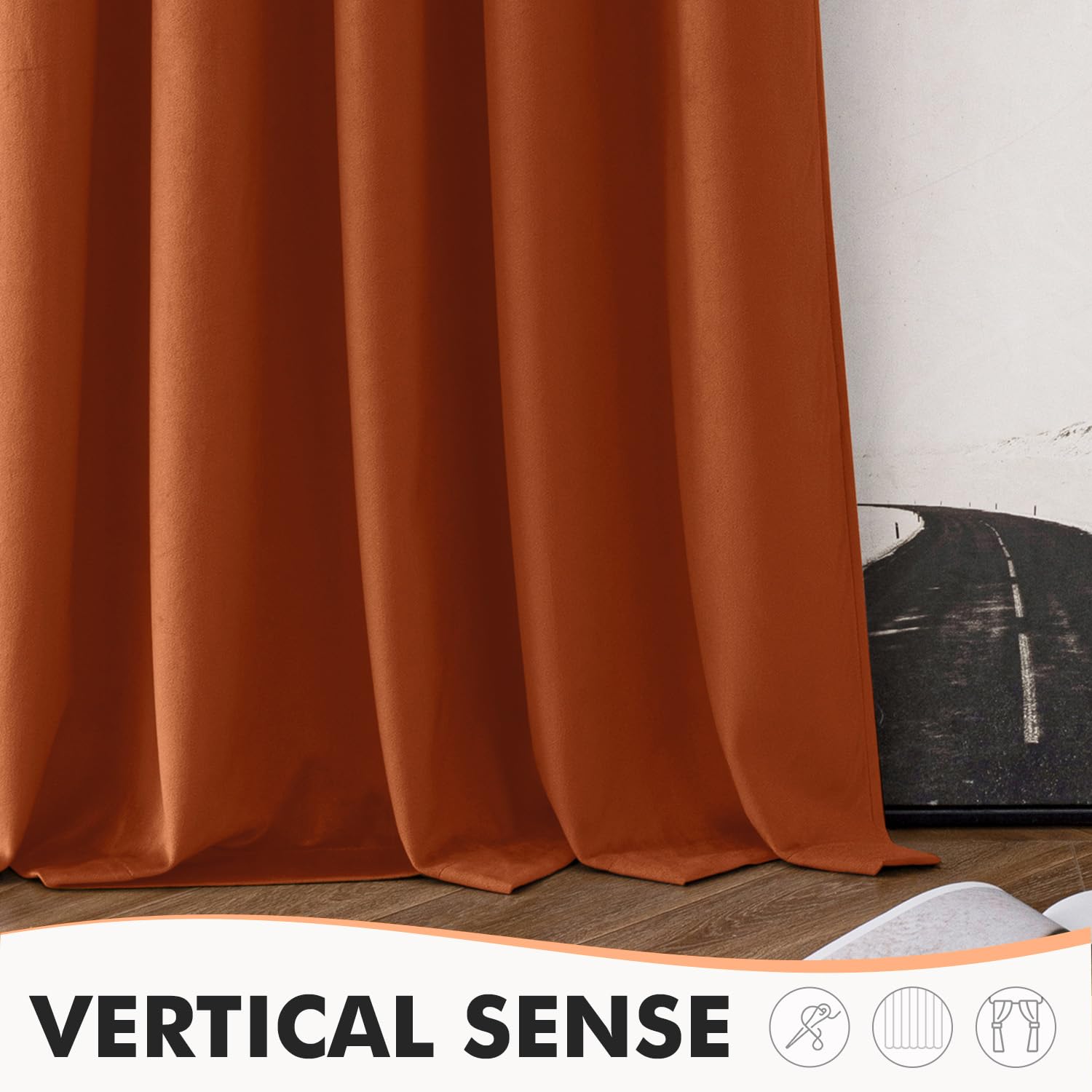 EMEMA Lot de 2 rideaux opaques en velours avec galon fronceur, orange-rouge, 245 x 140 cm (H x l) | Rideaux décoratifs en velours avec galon fronceur, pour salon, chambre à coucher, occultant, thermique, galon fronceur