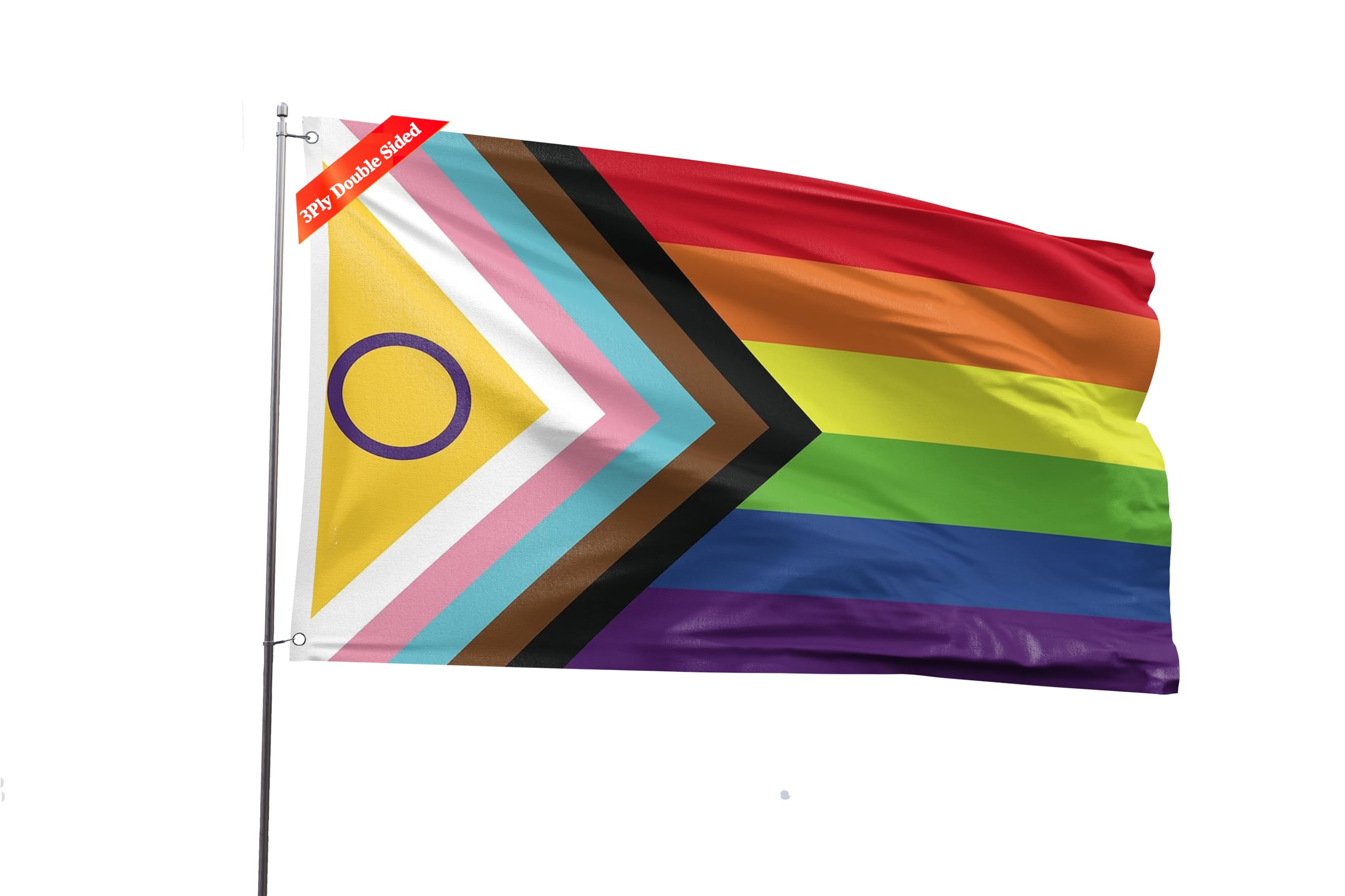 PLAIEI Intersex Inclusive Progress Rainbow Pride Flag 2x3ft Double Sided 3 Ply Vivid Color LGBTQ+ Community Banner Gay Lesbian Bisexual Transgender