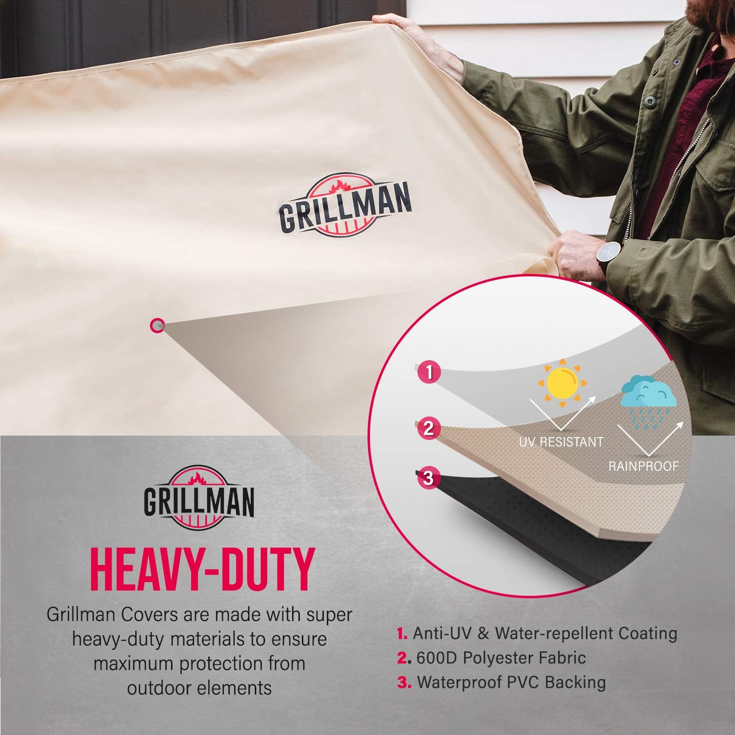 Grillman Funda Impermeable para Barbacoa, Color Canela Funda Protectora para Barbacoa Funda Impermeable para Barbacoa (132 cm, Canela)