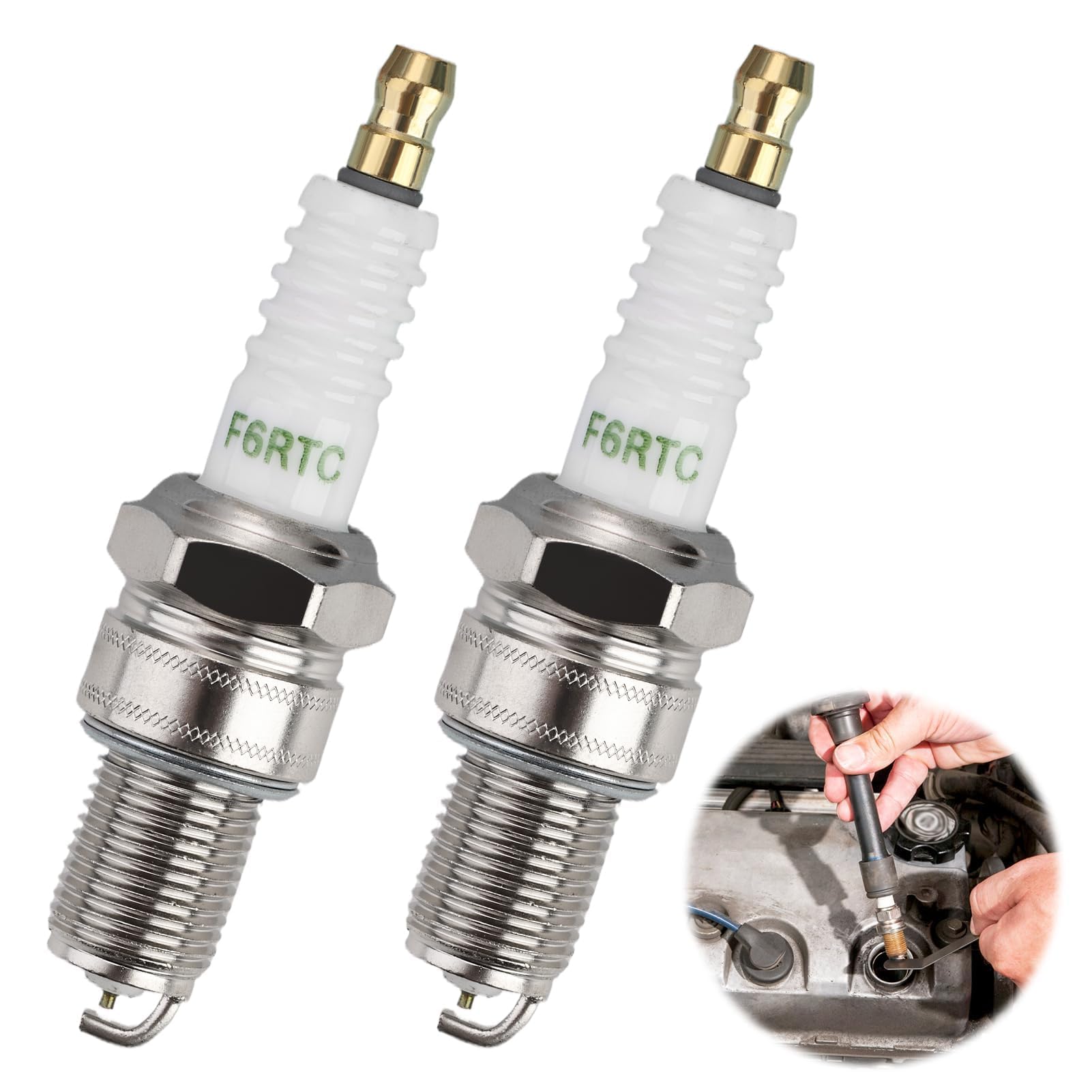 2PCS F6RTC Spark Plug Replacement, Car Spark Plug Compatible with NGK BPR6ES Bosch WR6DC WR7DC Denso W20EPR-U MTD 951-10292/751-10292 Champion RN9YC RN10YC OEM Replacement for Cars Motorcycles