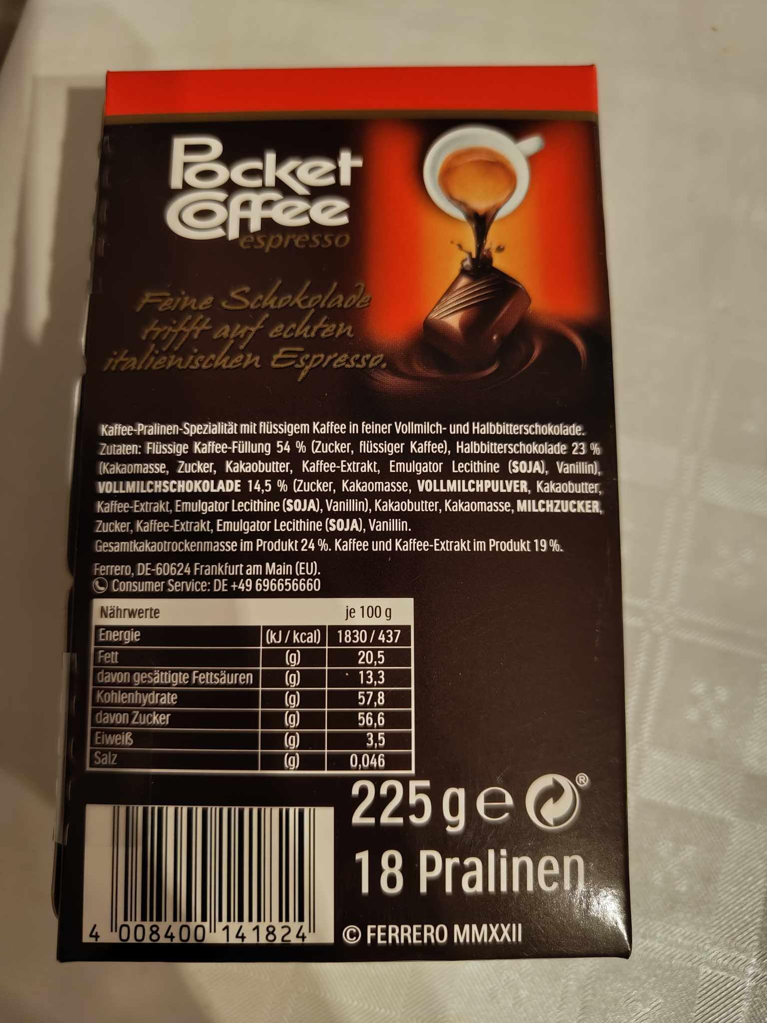 Pocket Coffee Espresso - Boîte de 18 pièces de délicieux bonbons au café - Expérience gustative intense pour les passionnés de café et les gourmands - 18 pcs (225g) - Compatible avec ferrero 225g