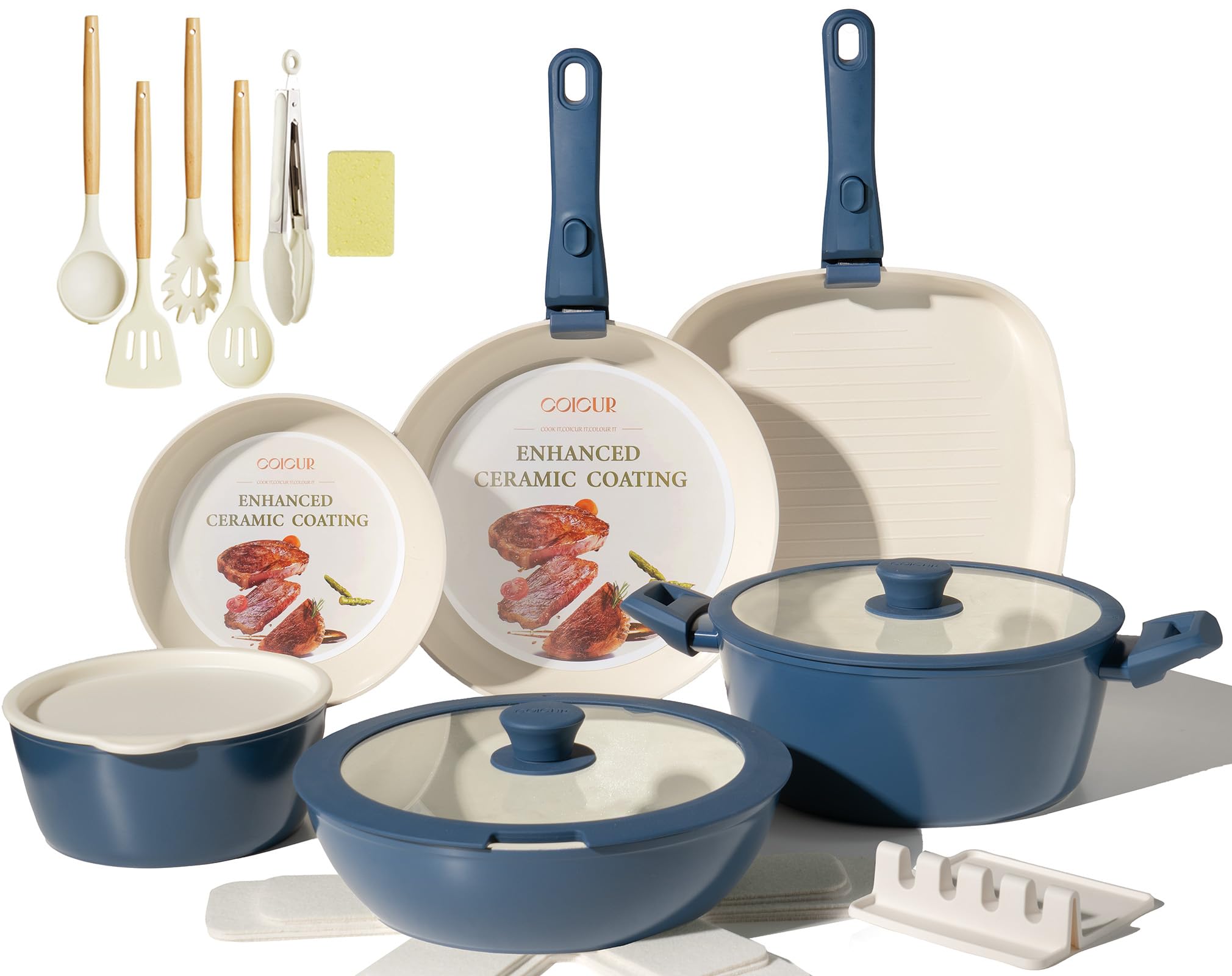 COICUR Ceramic Cookware Set Nonstick 23Pcs Pots and Pans Detachable Handle | Pots and Pan…