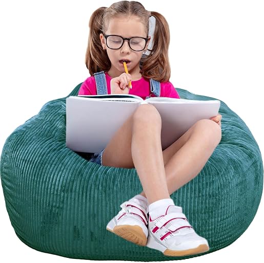 Bean Bag Chair, with Faux Rabbit Fur Cover for Teens and Kids, with Filling Memory Foam Bean Bag Chairs, Soft Faux Fur Fabric, 2.5 feet Round Fluffy Bean Bag Sofa Essential for Reading Games